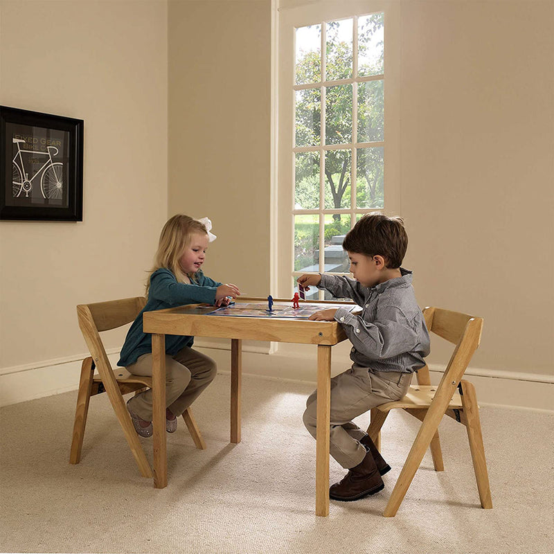 MECO Stackmore Juvenile Kids Folding 3 Piece Wood Table and Chair Furniture Set