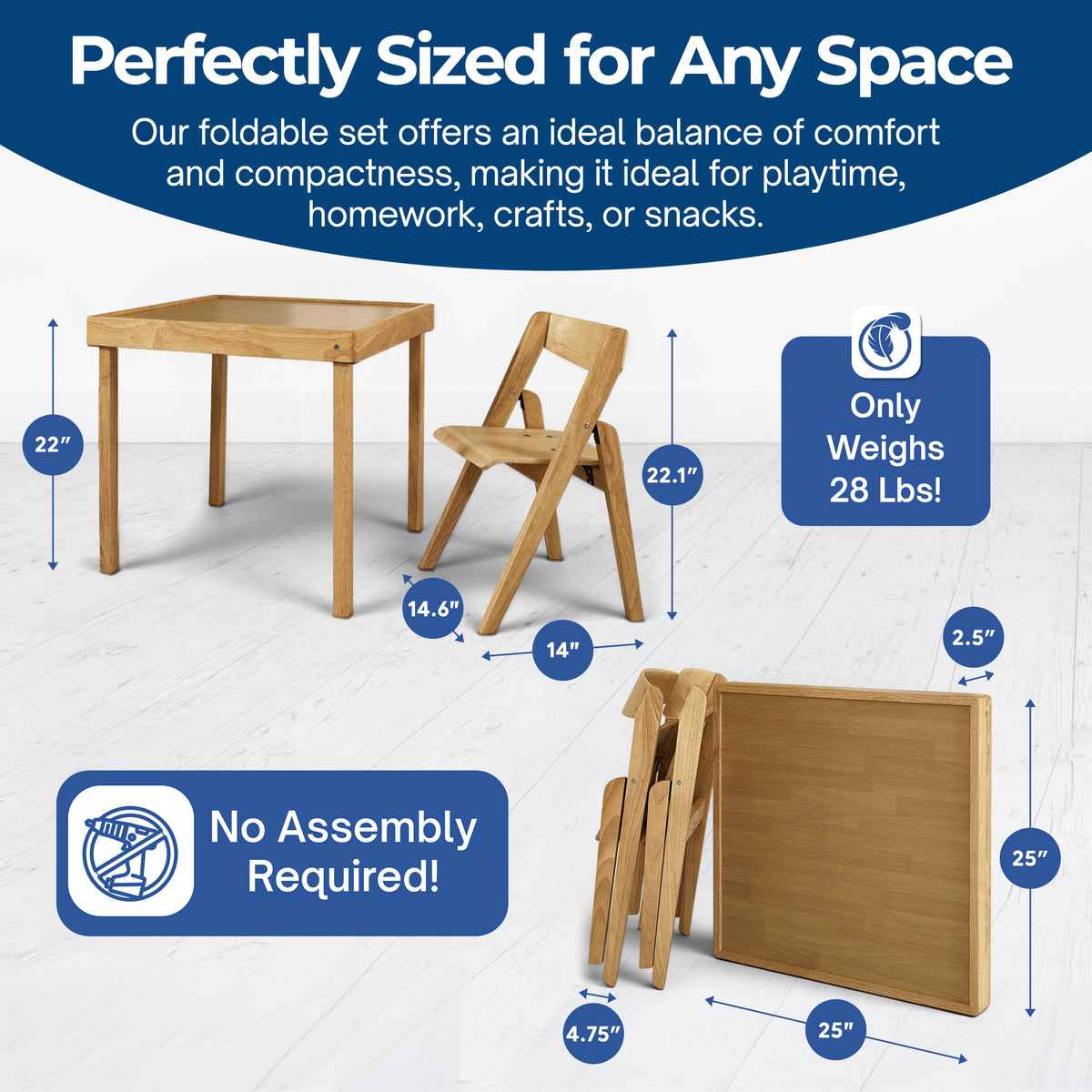 Stackmore Juvenile Kids Folding 3 Pc Wood Table and Chair Furniture Set (Used)