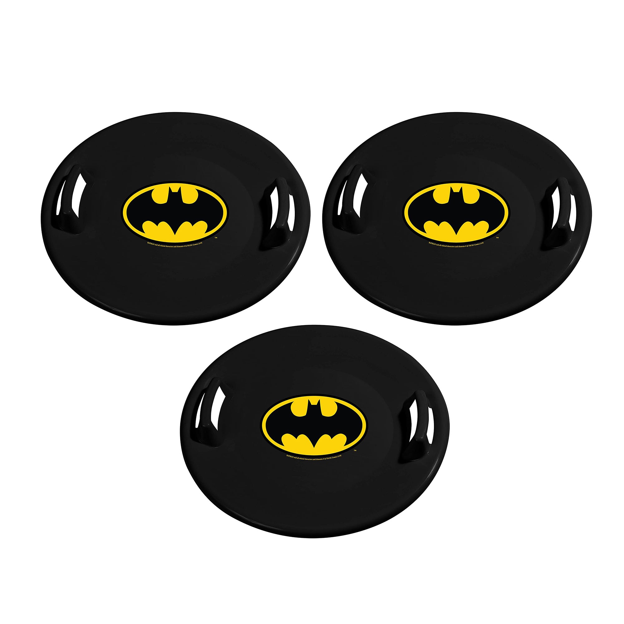 Slippery Racer Downhill Pro Batman Plastic Saucer Disc Snow Sled, Black (3 Pack) - VMInnovations