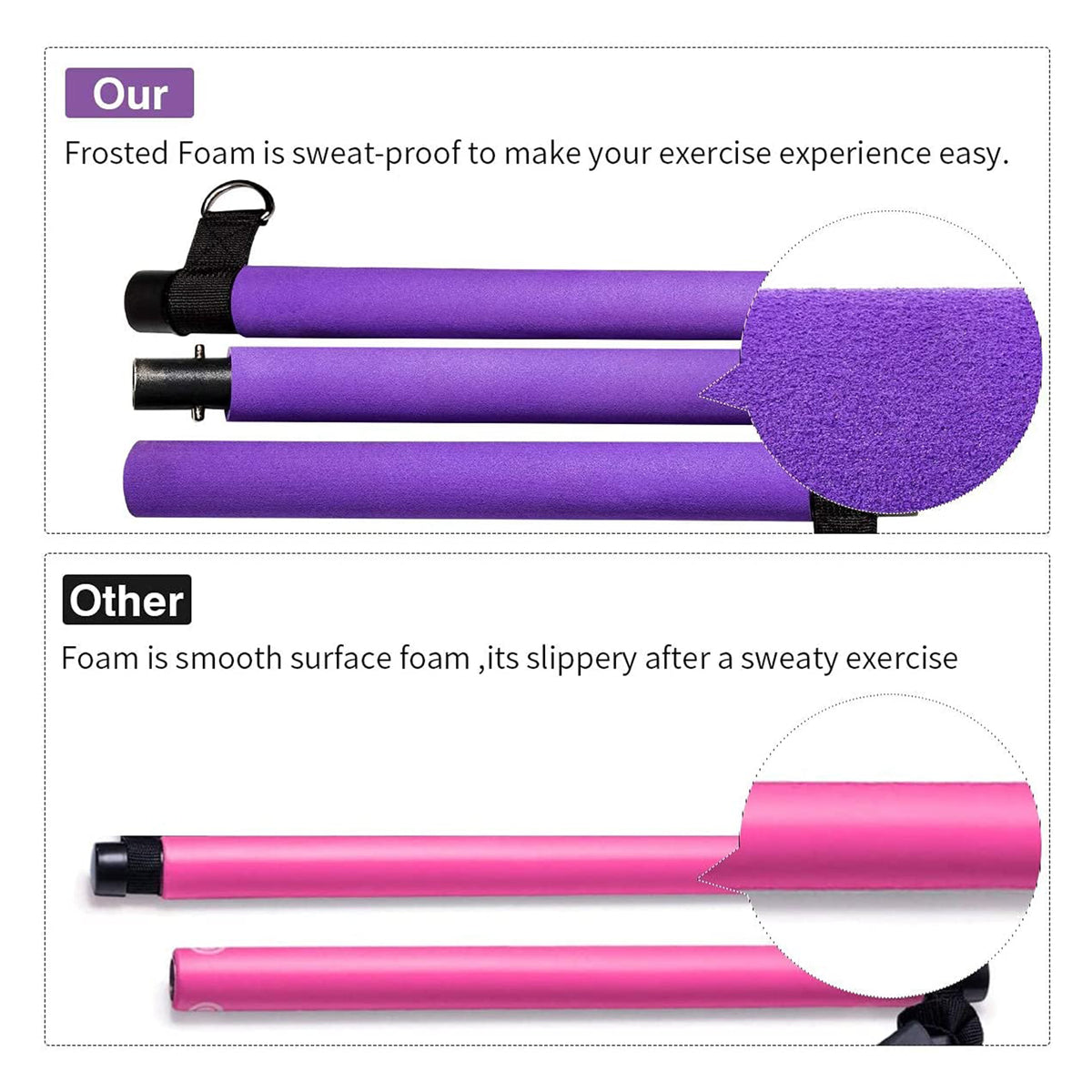 MALOOW Pilates Bar Kit with Adjustable Resistance Bands and Travel Bag, Purple