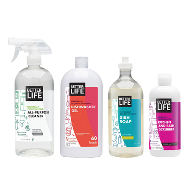 Better Life Cleaners w/ Dishwasher Gel, Dish Soap, Grime Buster, & All Purpose