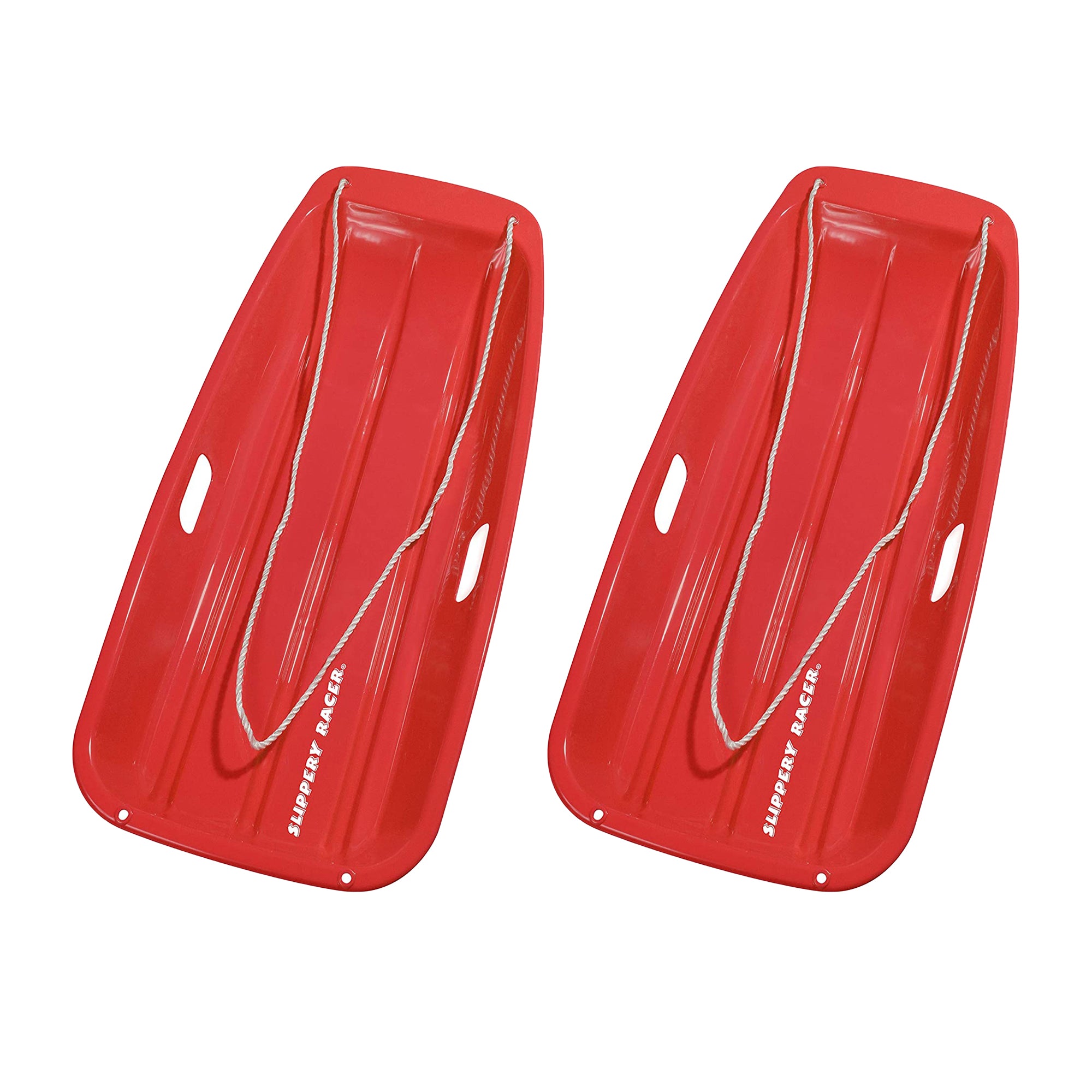 Slippery Racer Downhill Sprinter Kids Plastic Toboggan Snow Sled, Red (2 Pack) - VMInnovations