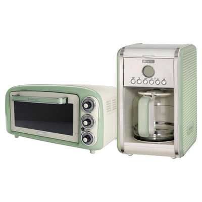 Ariete Vintage Countertop 12 Cup Coffee Maker and 18 Liter Toaster Oven, Green