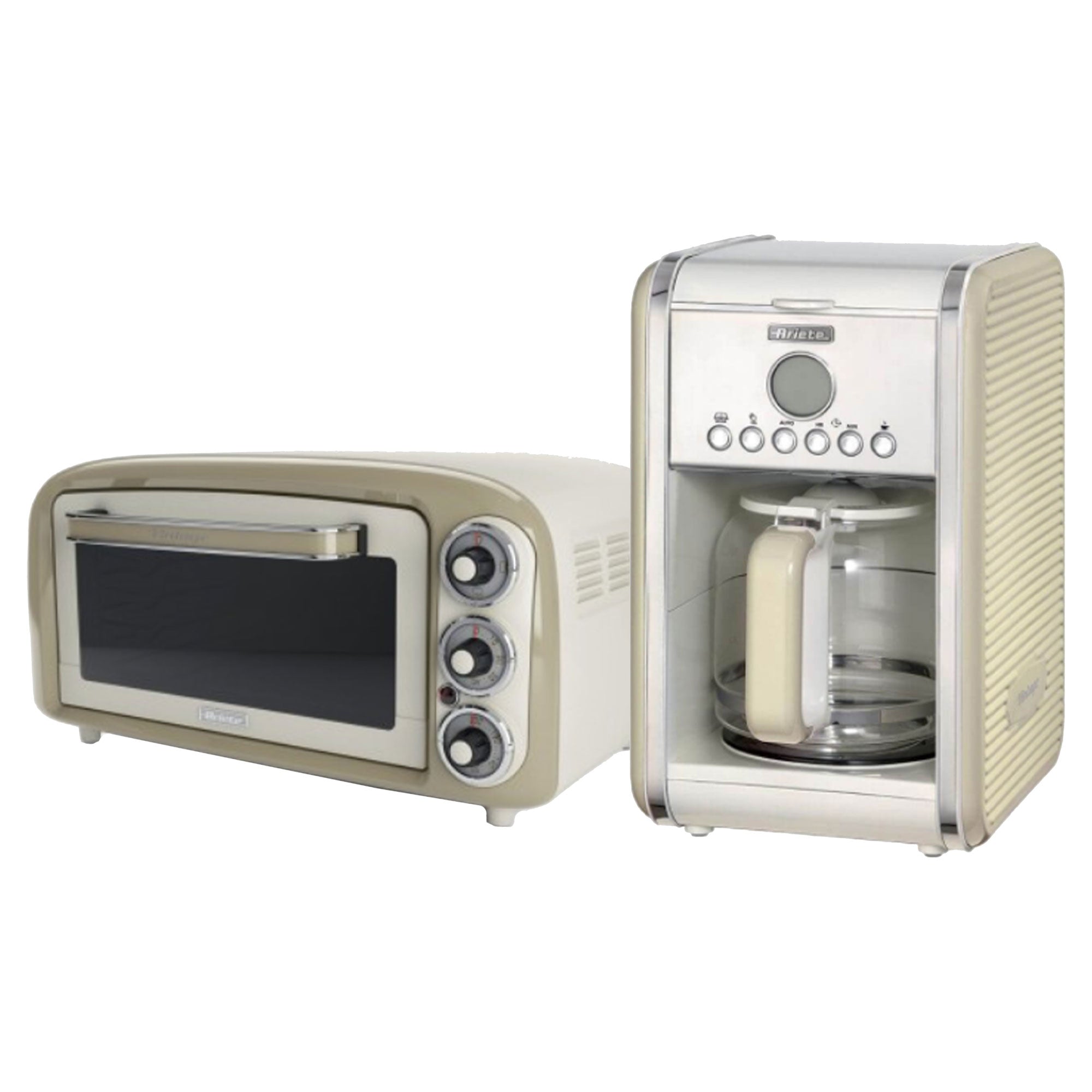 Ariete Vintage Countertop 12 Cup Coffee Maker and 18 Liter Toaster Oven, Beige