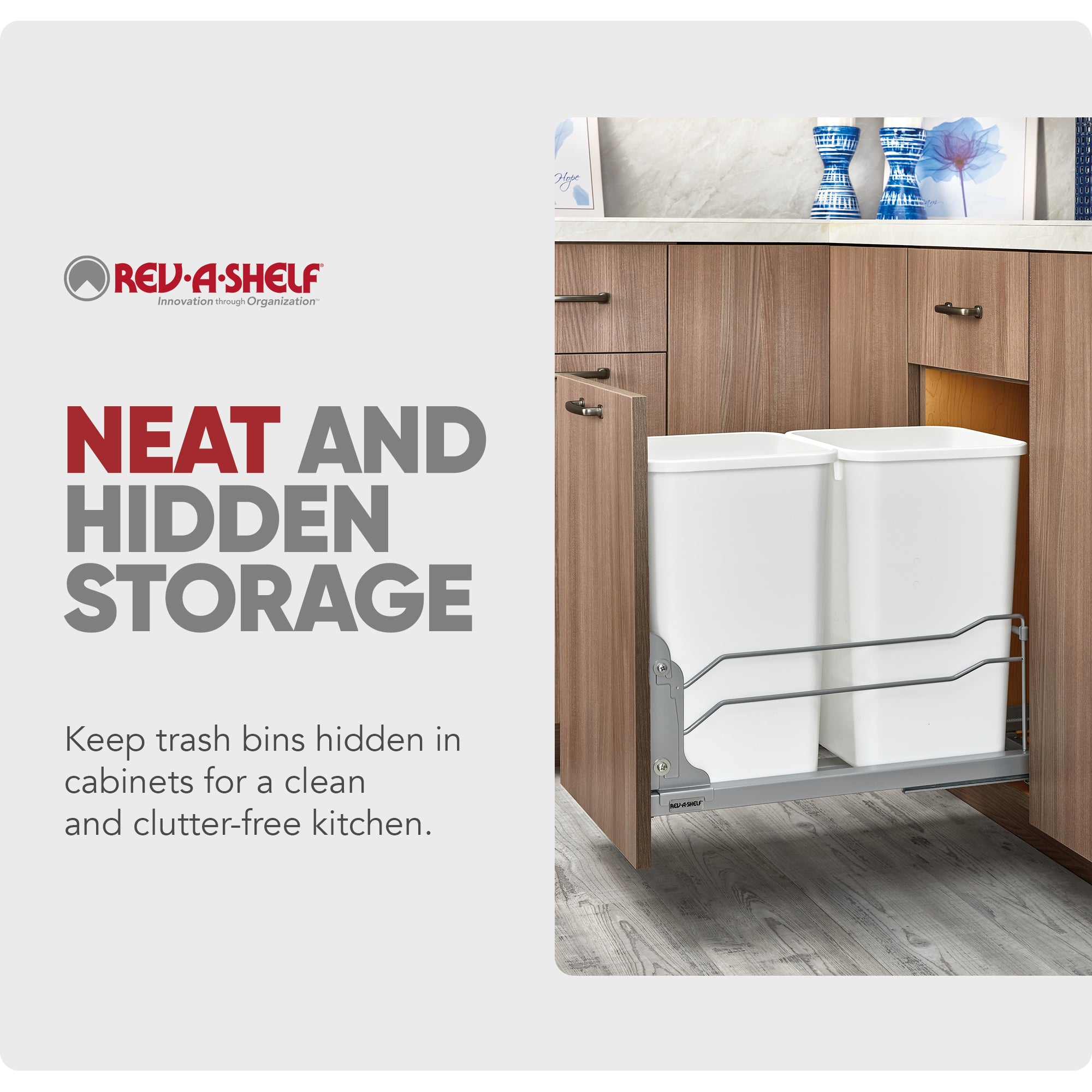 Rev-A-Shelf Double Pullout Trash Can 27 qt. w/ Soft-close, 53WC-1527SCDM-211 - VMInnovations