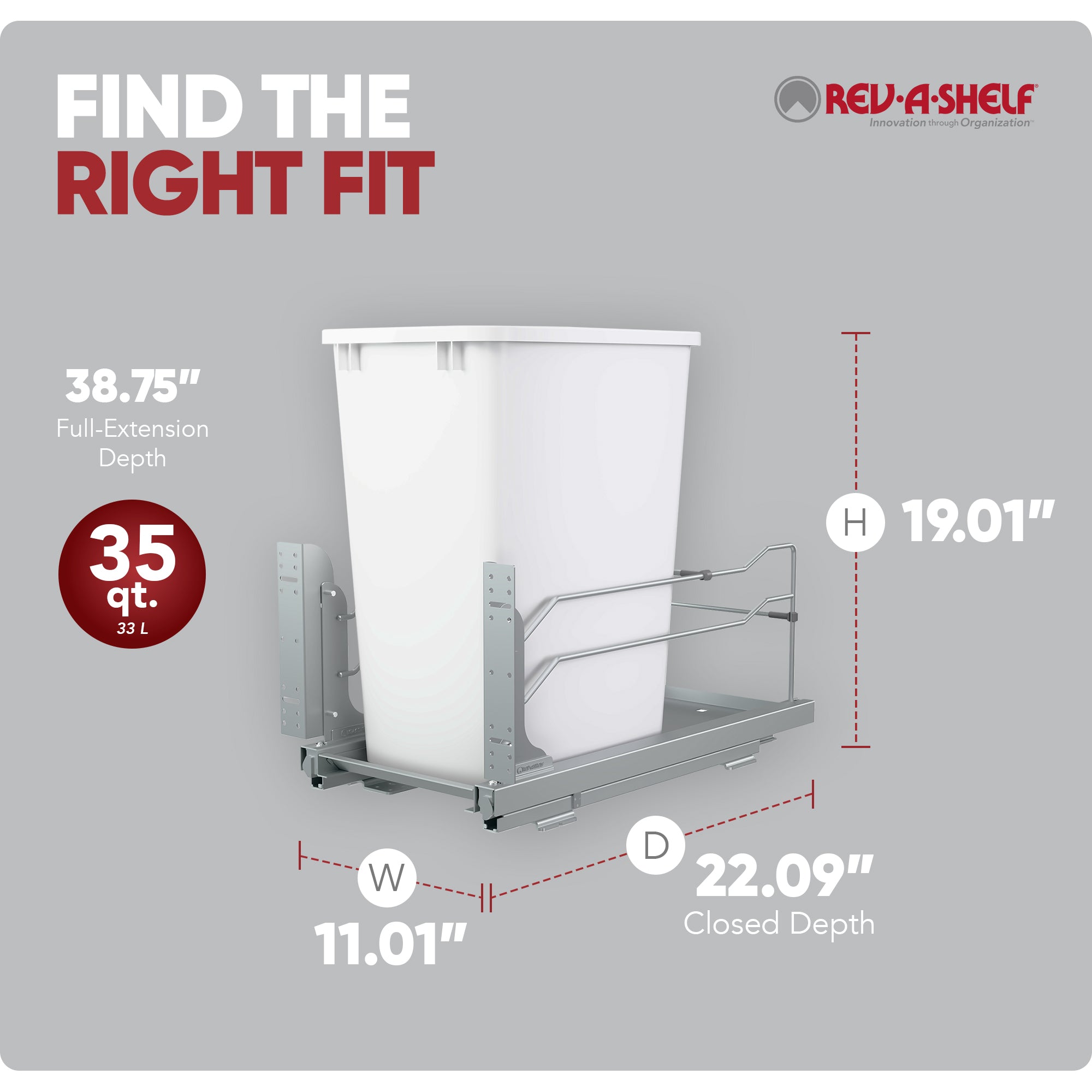 Rev-A-Shelf Pullout Kitchen Trash Can 35 qt. with Soft-close, 53WC-1535SCDM-111