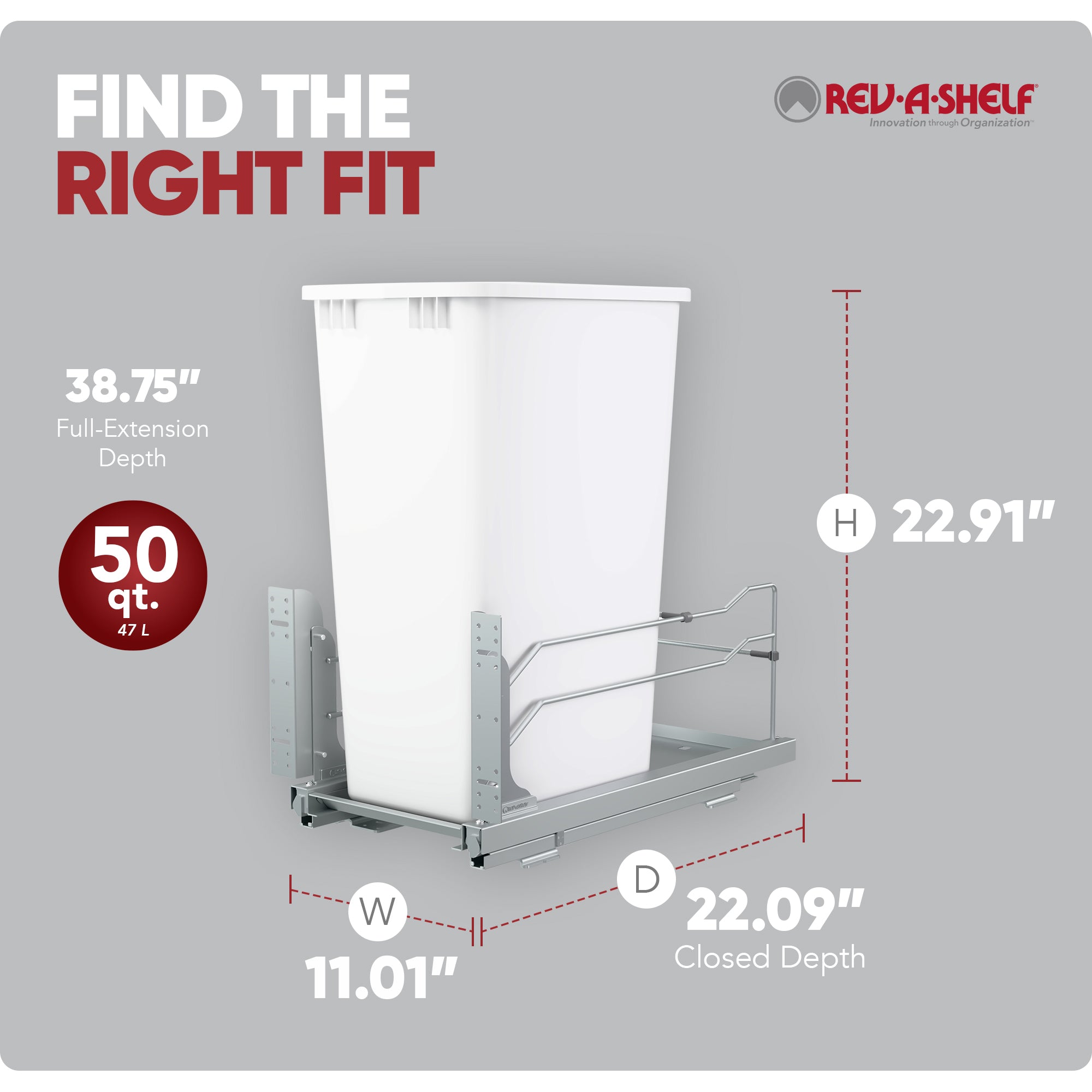 Rev-A-Shelf Pullout Kitchen Trash Can 50 qt. with Soft-close, 53WC-1550SCDM-111 - VMInnovations