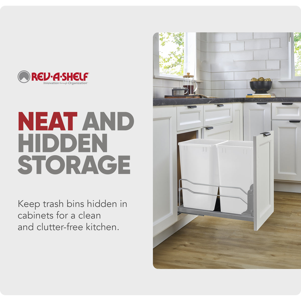 Rev-A-Shelf Double Pullout Trash Cans 35 qt. with Soft-close, 53WC-1835SCDM-211