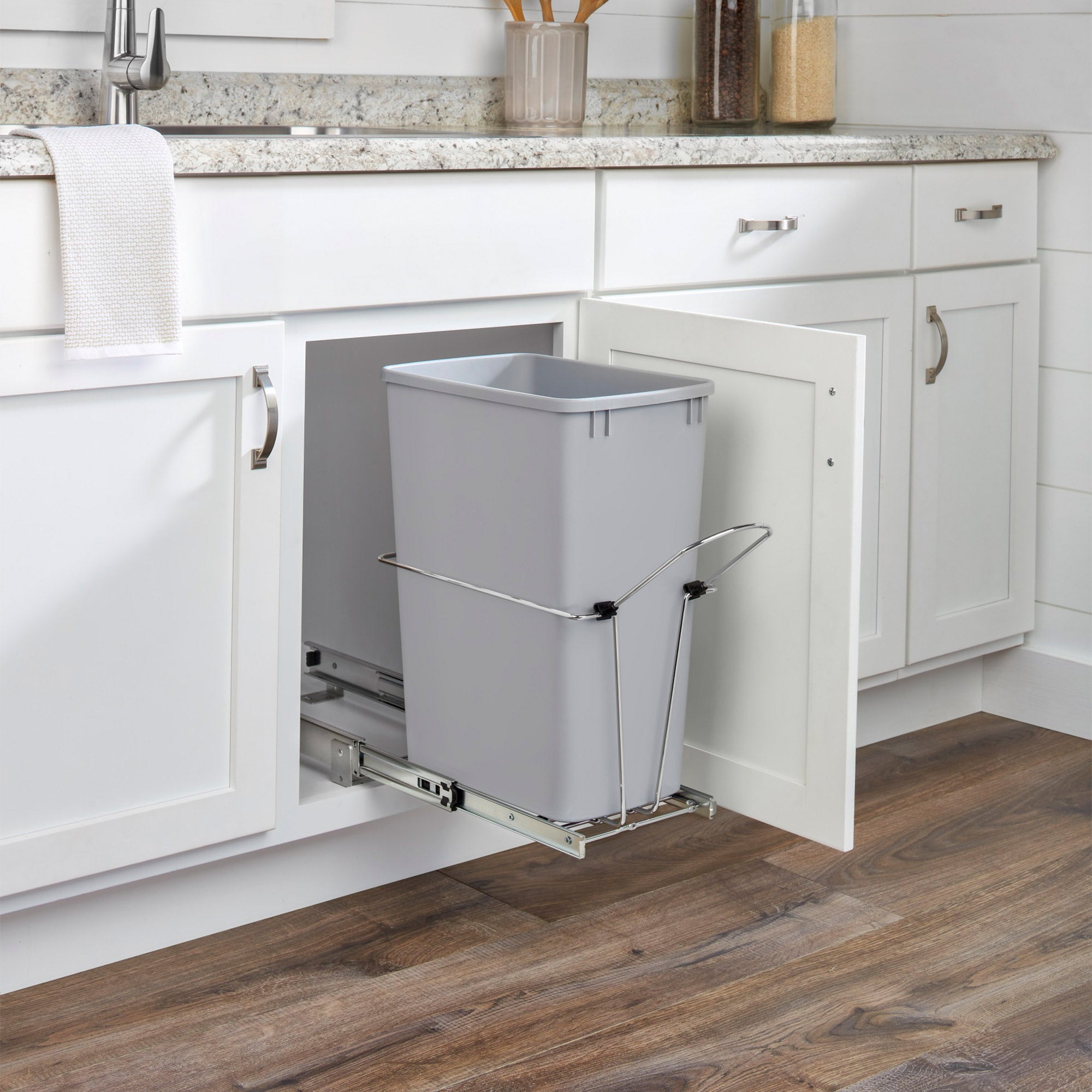 Rev-A-Shelf 32 qt. Universal Waste Container with Rear Basket, RUKD-1432RB-1 - VMInnovations