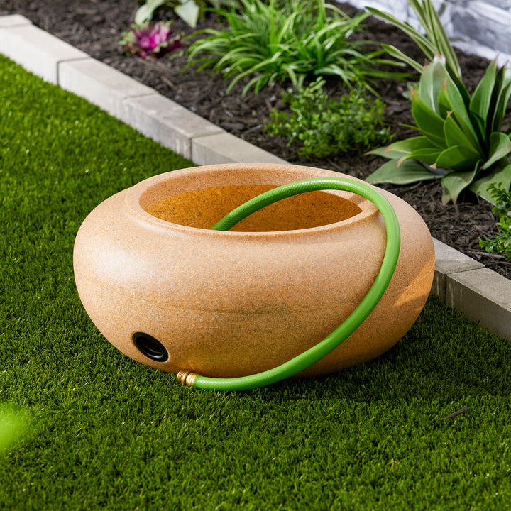 HC Companies 21 In Decorative Plastic Outdoor Garden Hose Storage Pot, Orange - VMInnovations