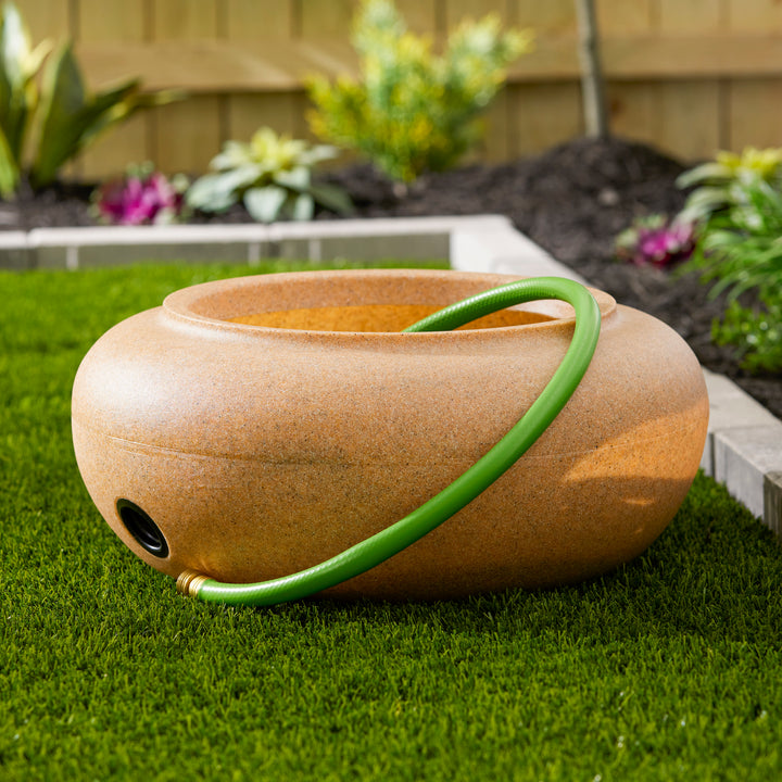 HC Companies 21 In Decorative Plastic Outdoor Garden Hose Storage Pot, Orange - VMInnovations