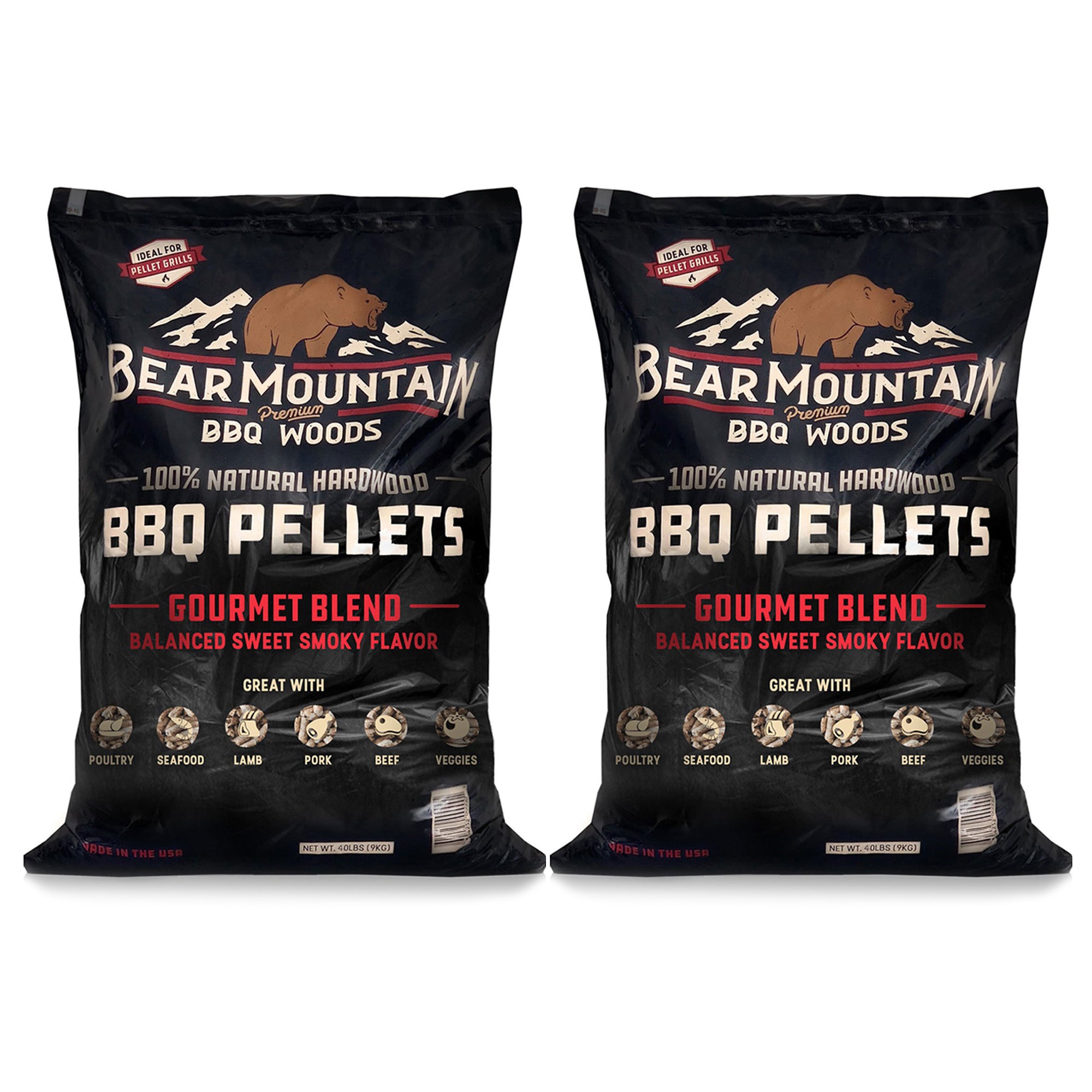 Bear Mountain BBQ All-Natural Hardwood Gourmet Smoker Pellets, 40 lbs (2 Pack) - VMInnovations