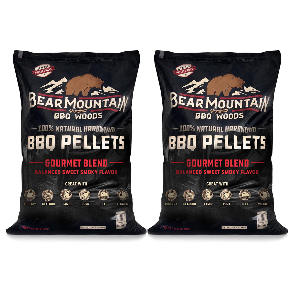Bear Mountain BBQ All-Natural Hardwood Gourmet Smoker Pellets, 40 lbs (2 Pack) - VMInnovations