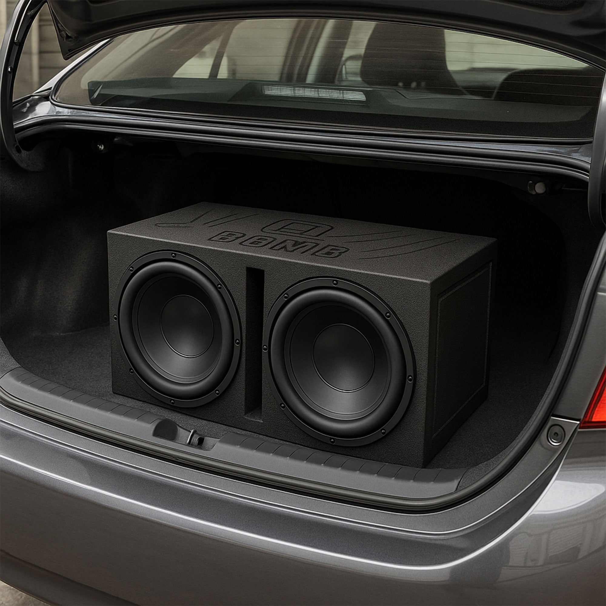 QPower QBOMB12V Dual 12" Vented Ported Subwoofer Sub Box with Bedliner Spray