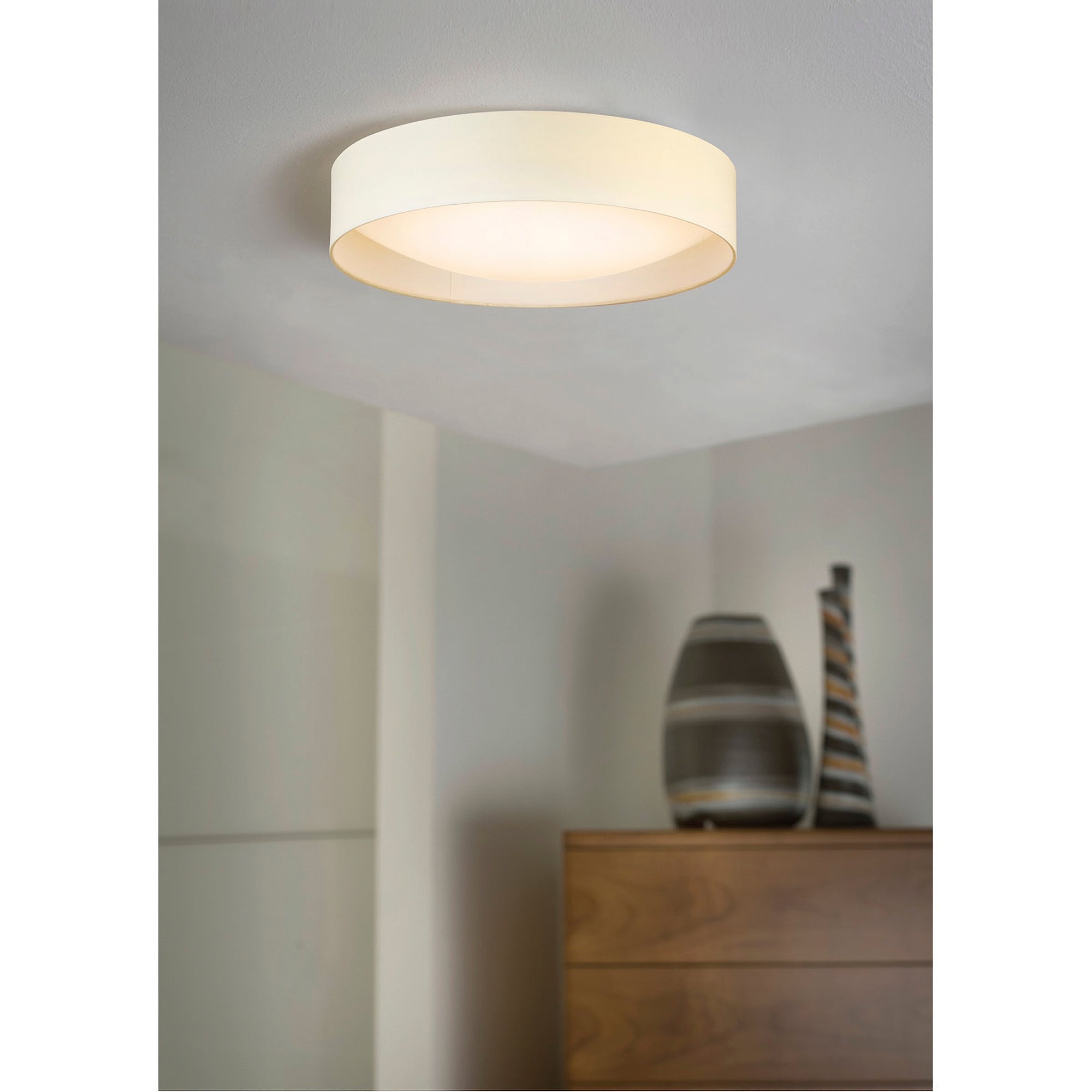 Eglo Lighting Orme 20 Inch Flush Mount LED Fabric Ceiling Light Fixture, White - VMInnovations