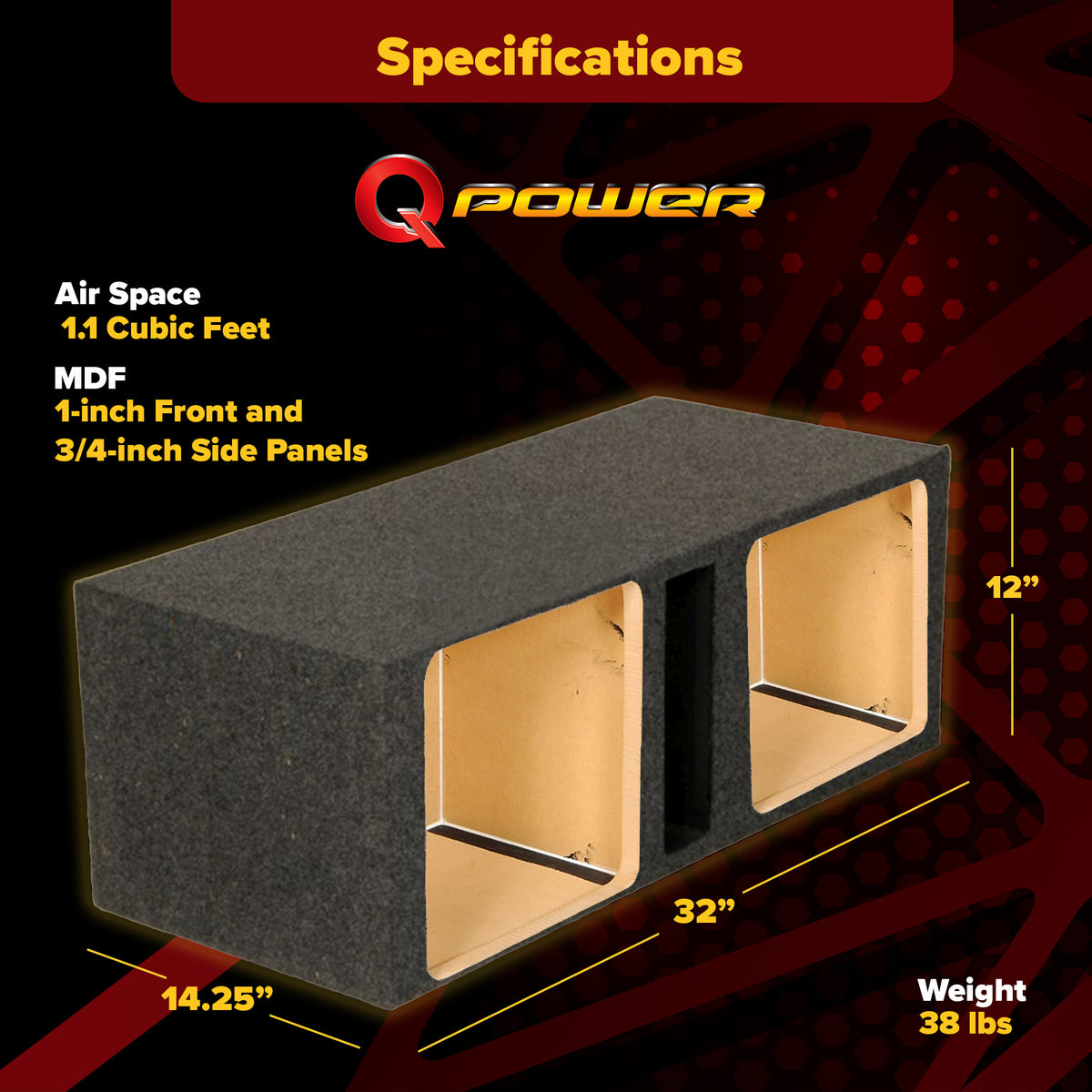 Q Power 10in Vented Heavy Duty Subwoofer Enclosure with 2 Square Holes(Open Box) - VMInnovations