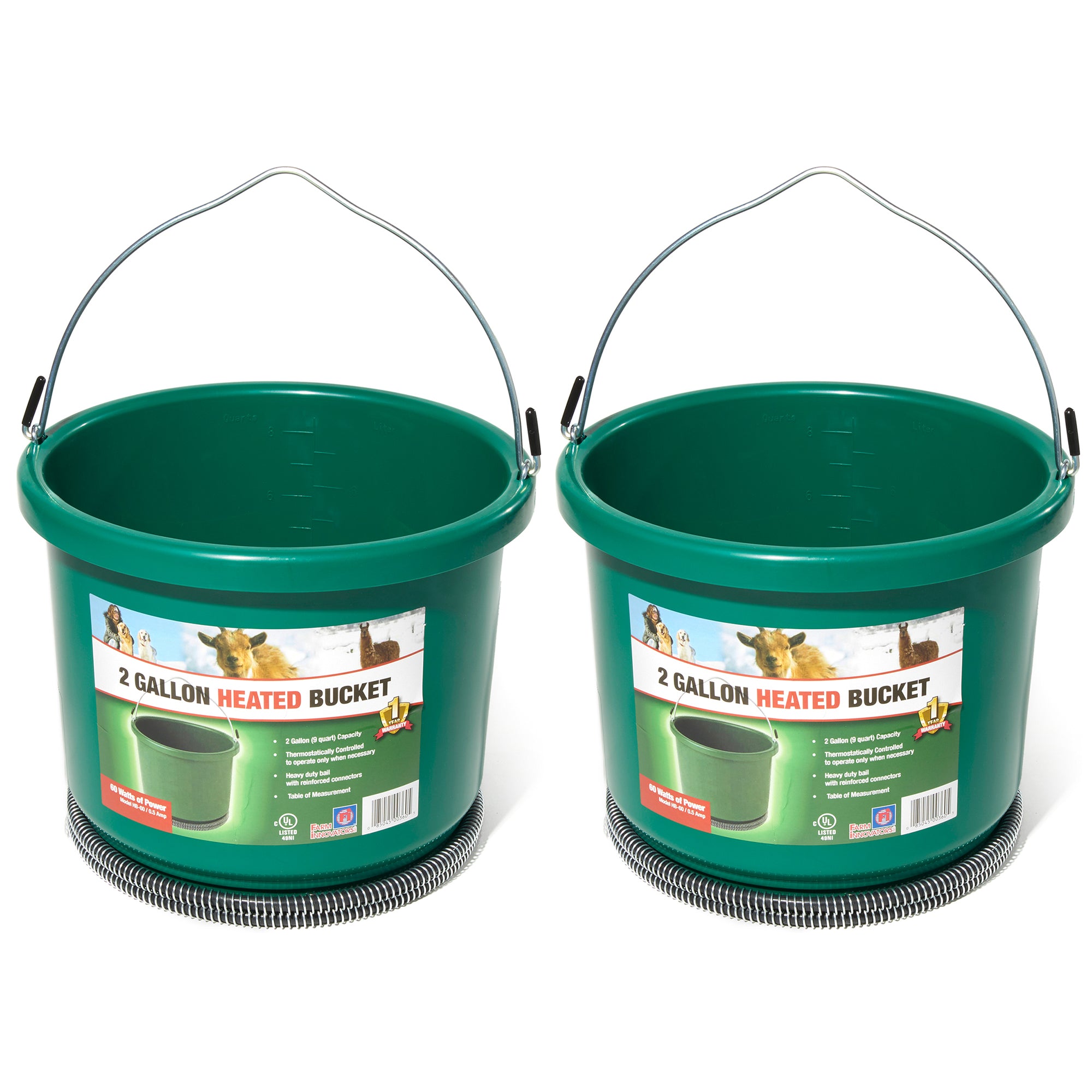 Farm Innovators Model Oversized 2 Gallon Plastic Heated Bucket, 60 Watt (2 Pack) - VMInnovations