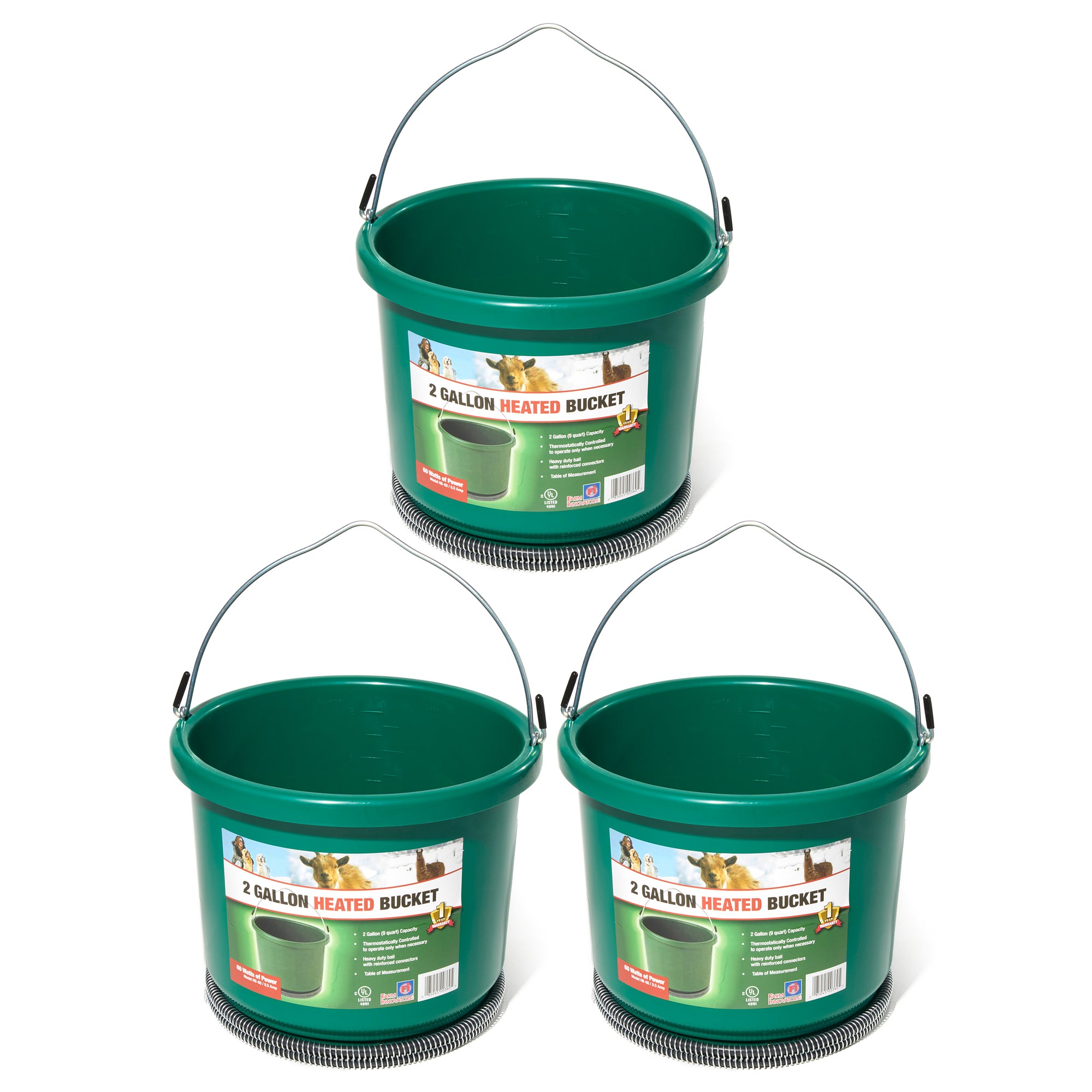 Farm Innovators Model Oversized 2 Gallon Plastic Heated Bucket, 60 Watt (3 Pack) - VMInnovations