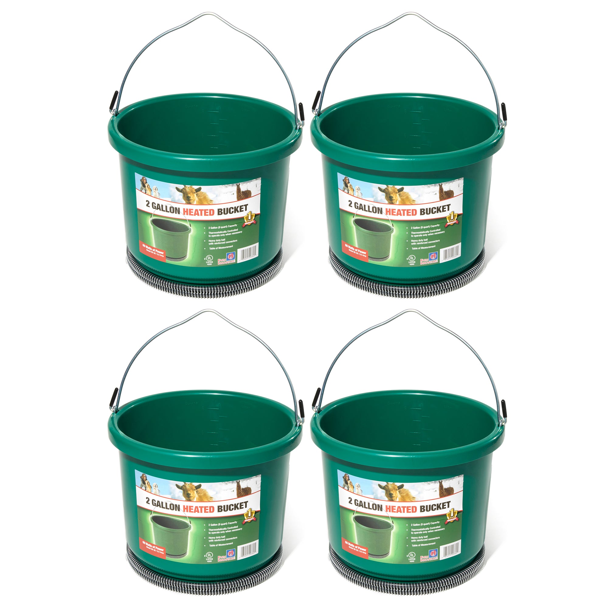 Farm Innovators Model Oversized 2 Gallon Plastic Heated Bucket, 60 Watt (4 Pack) - VMInnovations