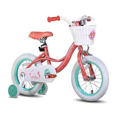 Joystar Fairy 16" Kids Bike with Training Wheels Ages 4 to 7, Coral Pink & Blue