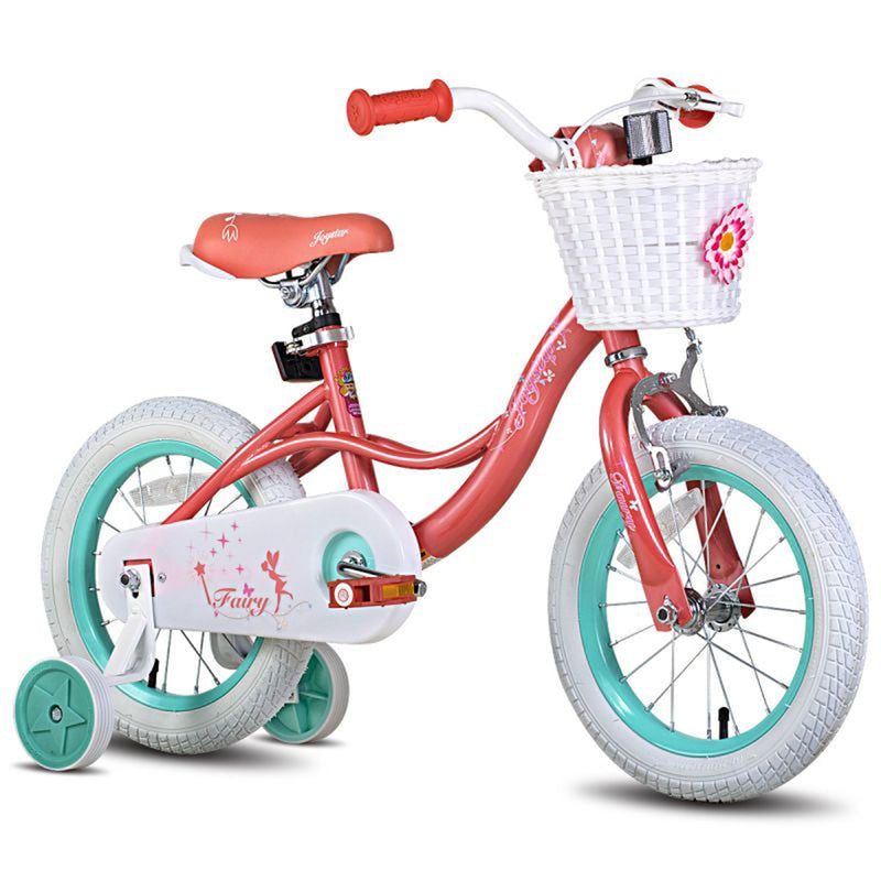 Joystar Fairy 14" Kids Bike with Training Wheels Ages 3 to 5, Coral Pink & Blue