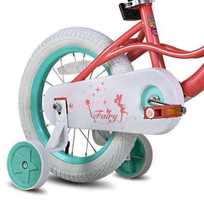 Joystar Fairy 14" Kids Bike with Training Wheels Ages 3 to 5, Coral Pink & Blue