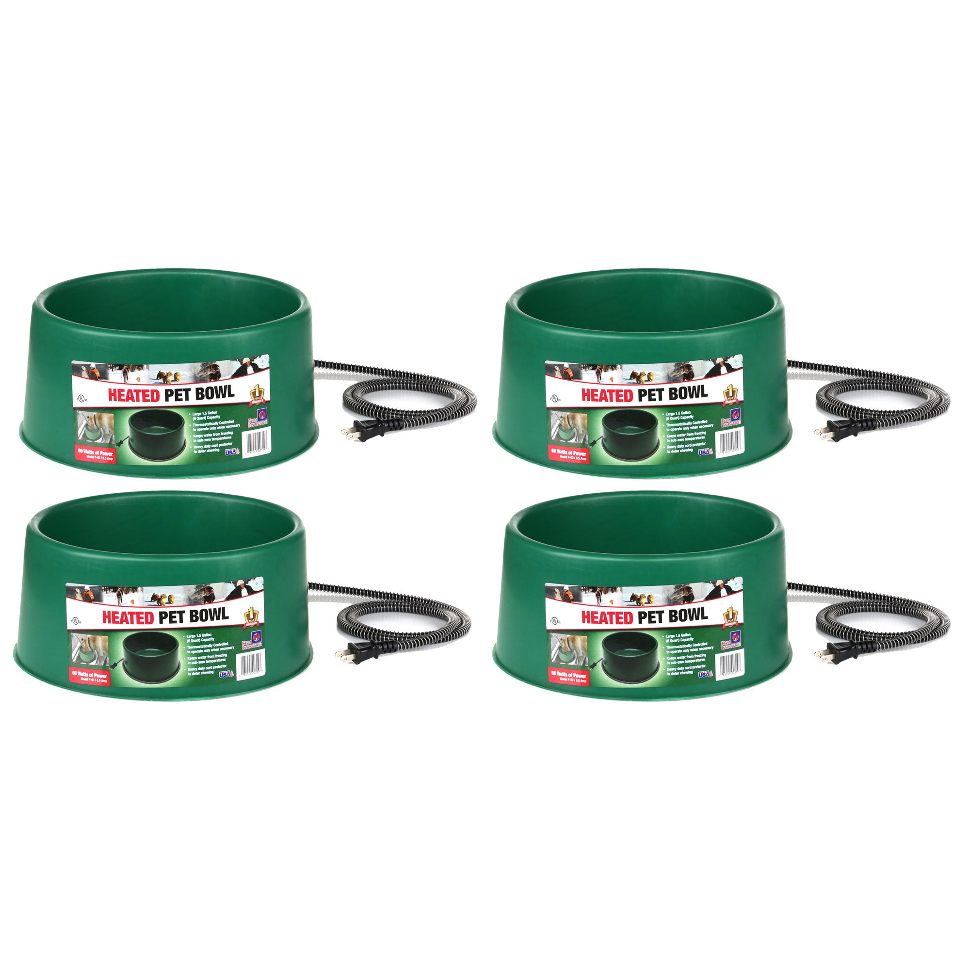 Farm Innovators P-60 1.5 Gallon Electric Heated Pet Water Bowl, 60 Watt, 4 Pack - VMInnovations