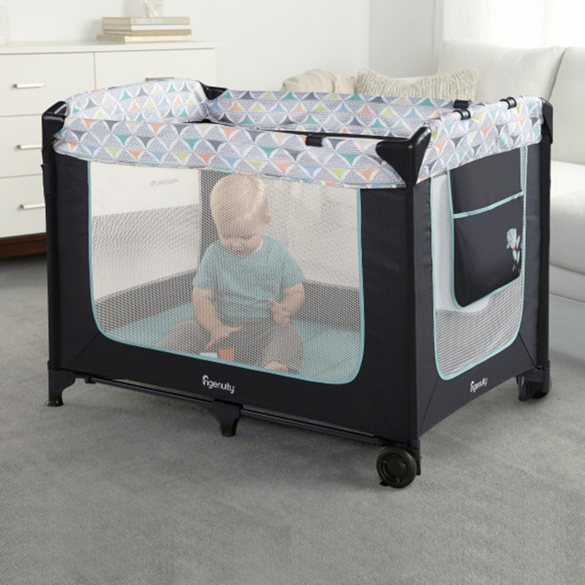 Ingenuity Smart and Simple 3 Piece Portable Playard with Storage Pockets, Bryant - VMInnovations