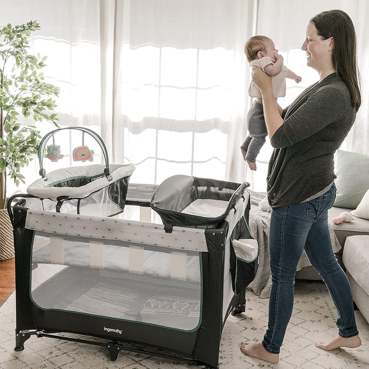 Ingenuity Smart and Simple Packable Portable Playard Pen w/ Changing Table, Nash - VMInnovations