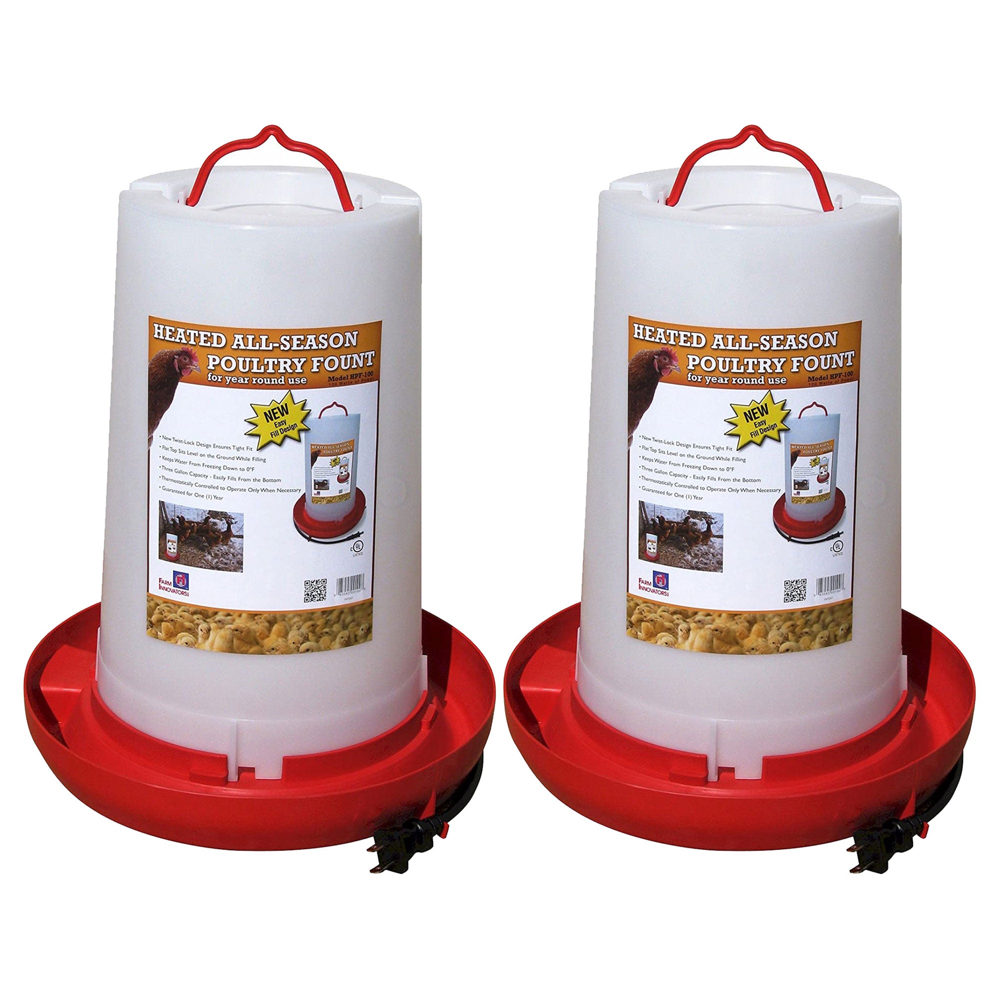 Farm Innovators Heated Plastic Hanging Poultry Water Fountain, Red (2 Pack) - VMInnovations