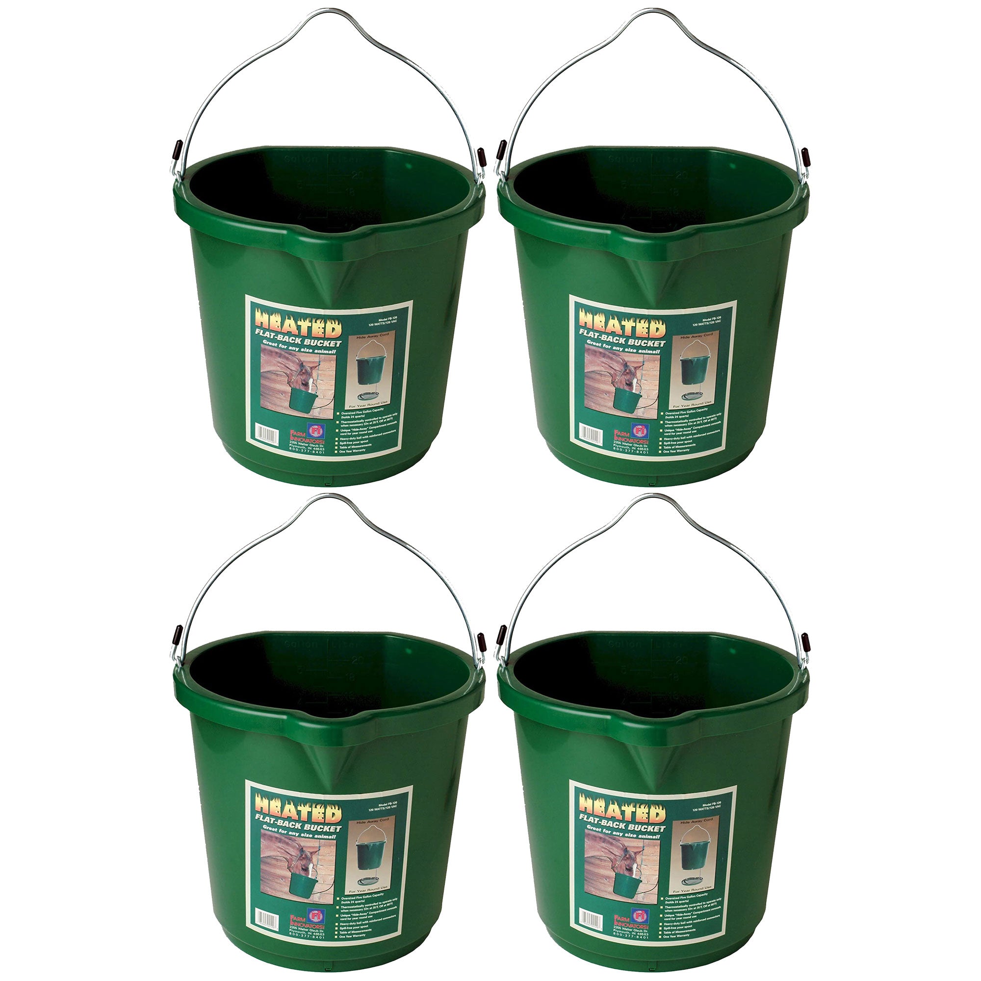 Farm Innovators Oversized 5 Gallon Plastic Flat Heated Bucket, 120 Watt (4 Pack)
