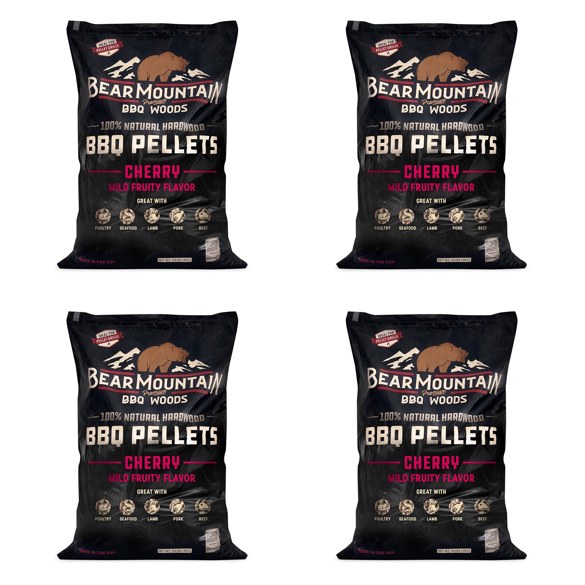 Bear Mountain BBQ All Natural Hardwood Cherry Smoker Pellets, 20 lbs (4 Pack) - VMInnovations