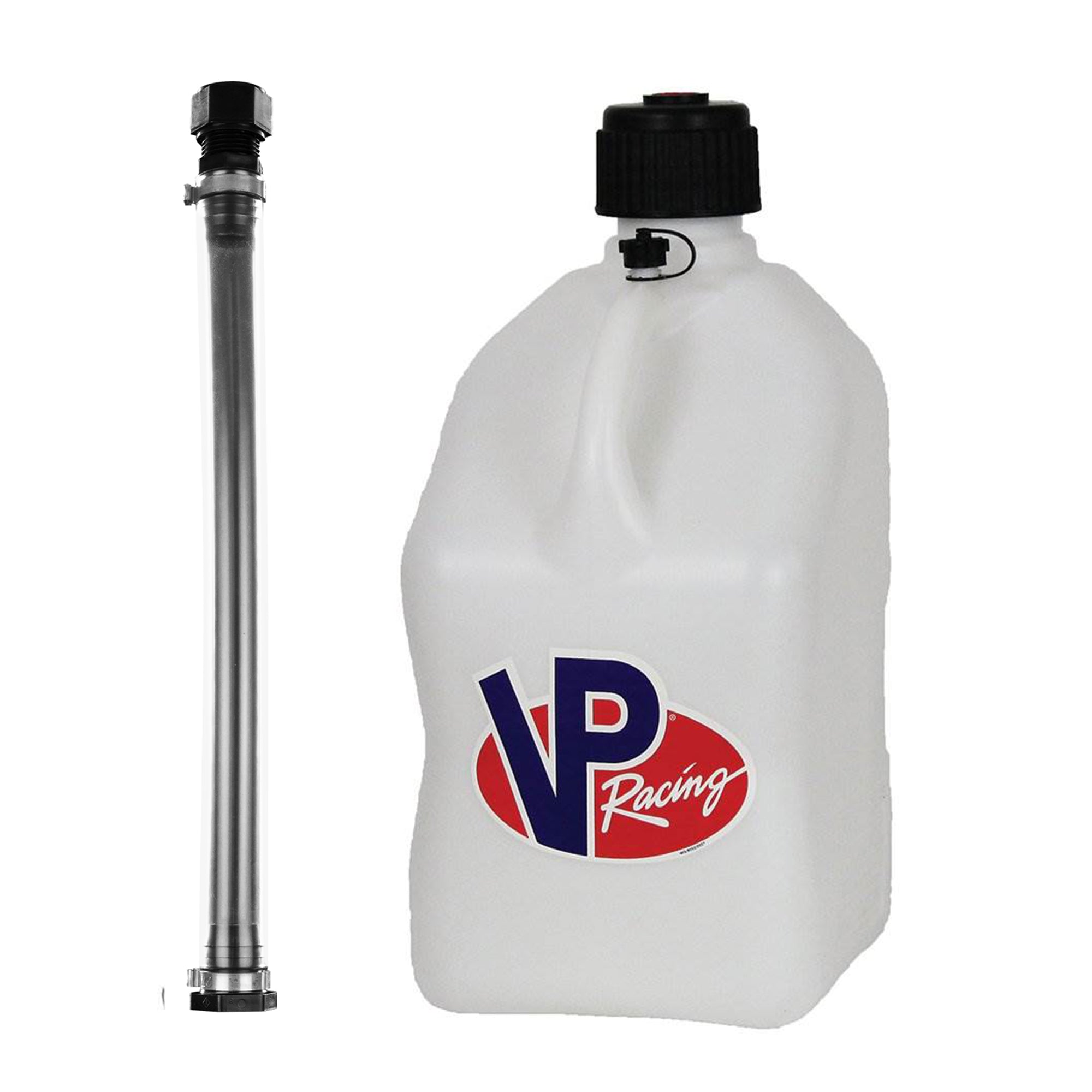 VP Racing Fuels 5 Gallon Utility Jug, White + 14In Motorsport Container Hose