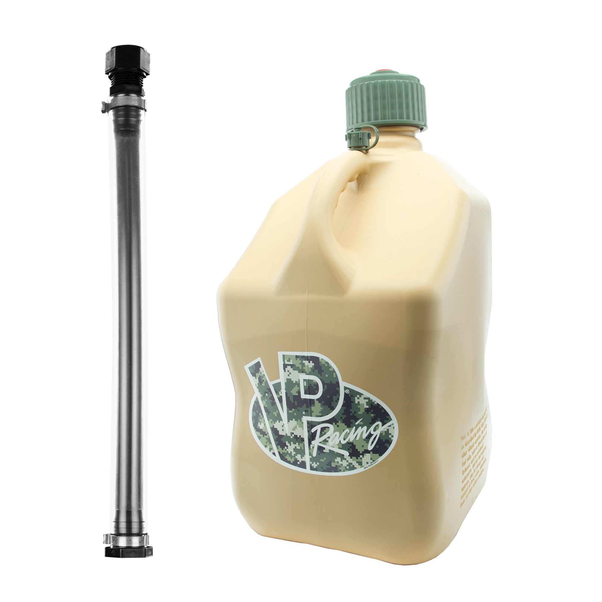 VP Racing Fuels 5 Gallon Utility Jug Can, Tan + 14In Motorsport Container Hose