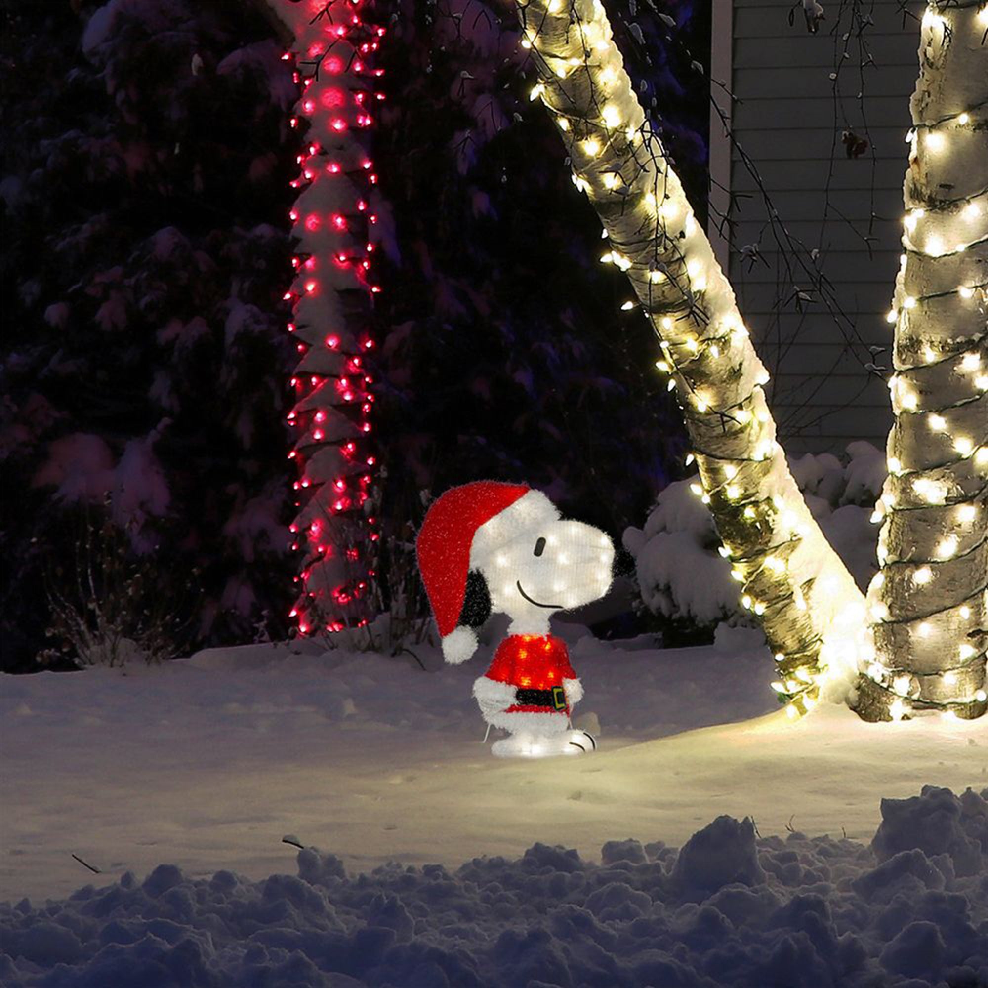 ProductWorks Peanuts 32" Snoopy & Woodstock Doghouse w/ 18" Santa Snoopy Decor - VMInnovations