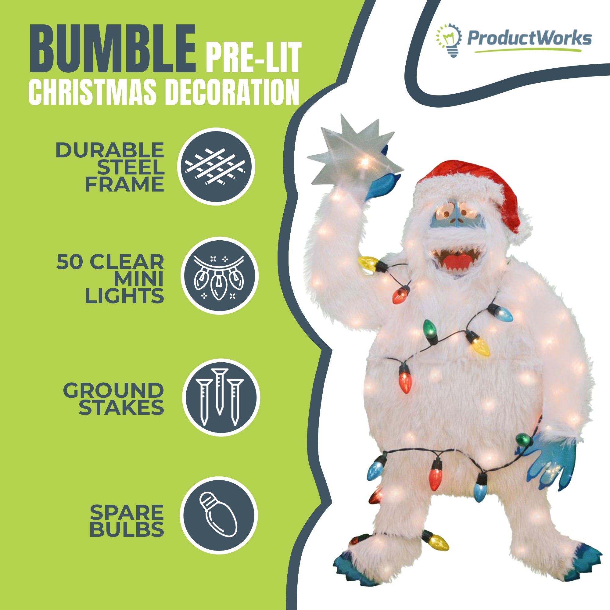ProductWorks 32 Inch Bumble Pre-Lit Christmas Yard Ornament Holiday Decoration - VMInnovations