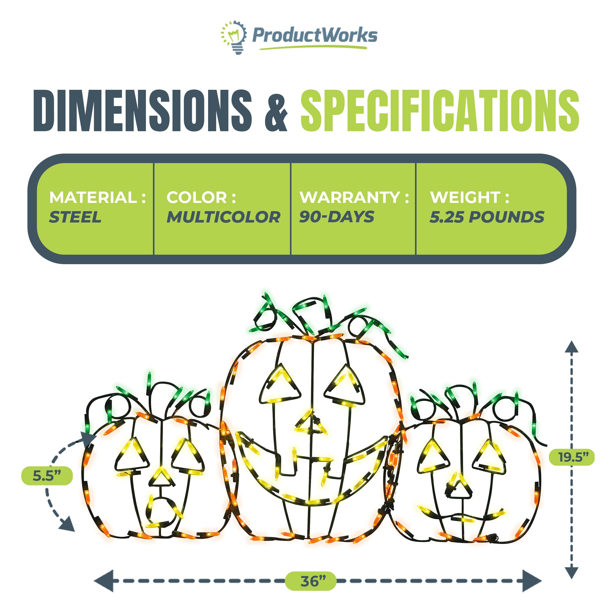 ProductWorks LED Jack-O-Lanterns Halloween Yard Decoration Pumpkins (Open Box) - VMInnovations