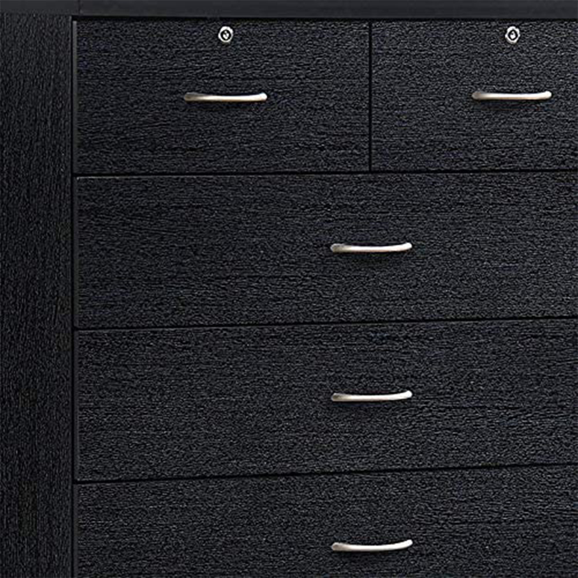 Hodedah Import Jumbo Chest of 7 Drawers with 2 Locks and Hanging Rod, Black (For Parts)