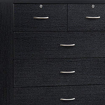 Hodedah Import Jumbo Chest of 7 Drawers with 2 Locks and Hanging Rod, Black