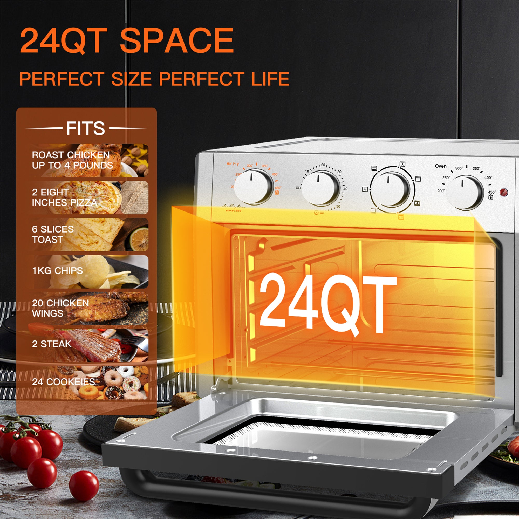 WEESTA KA23W 24 Quart Large Countertop Air Fryer Convection Oven Combo, Silver