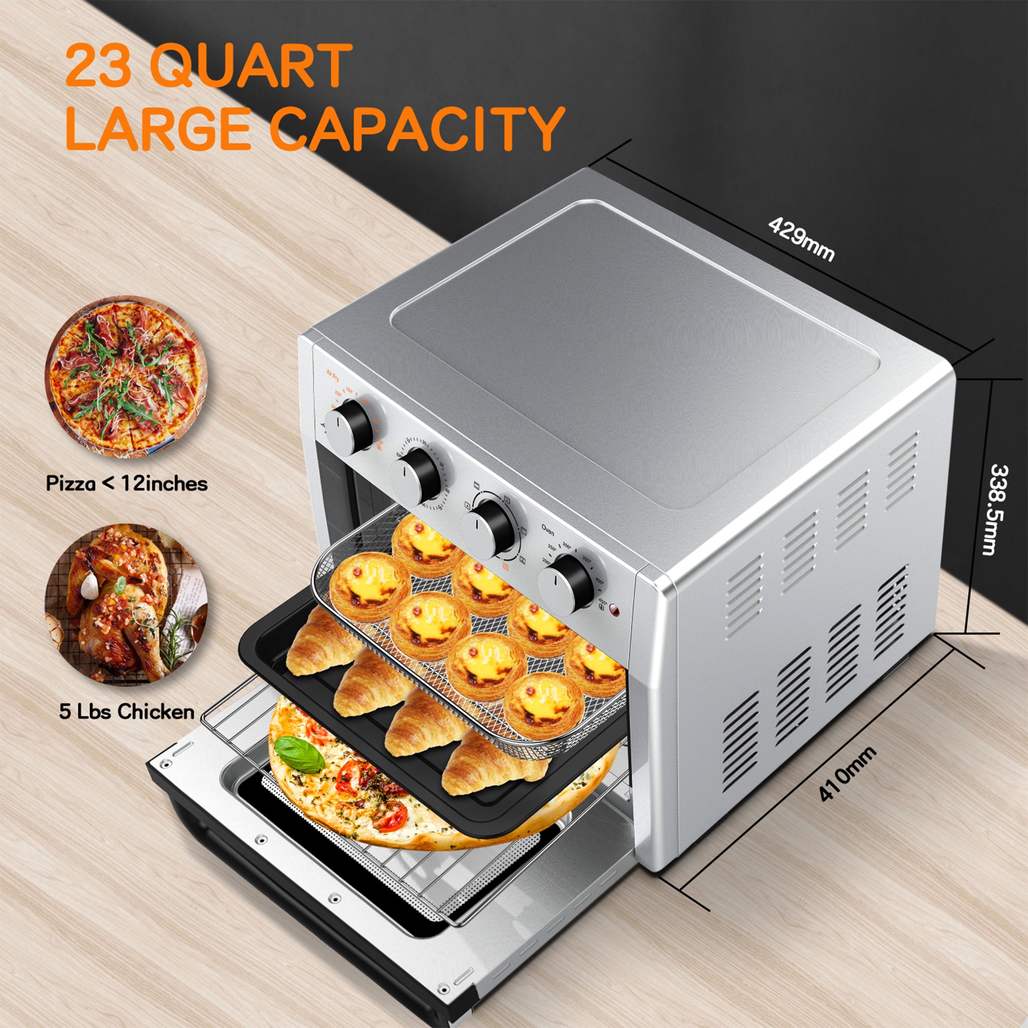 WEESTA KA23W 24 Quart Large Countertop Air Fryer Convection Oven Combo, Silver