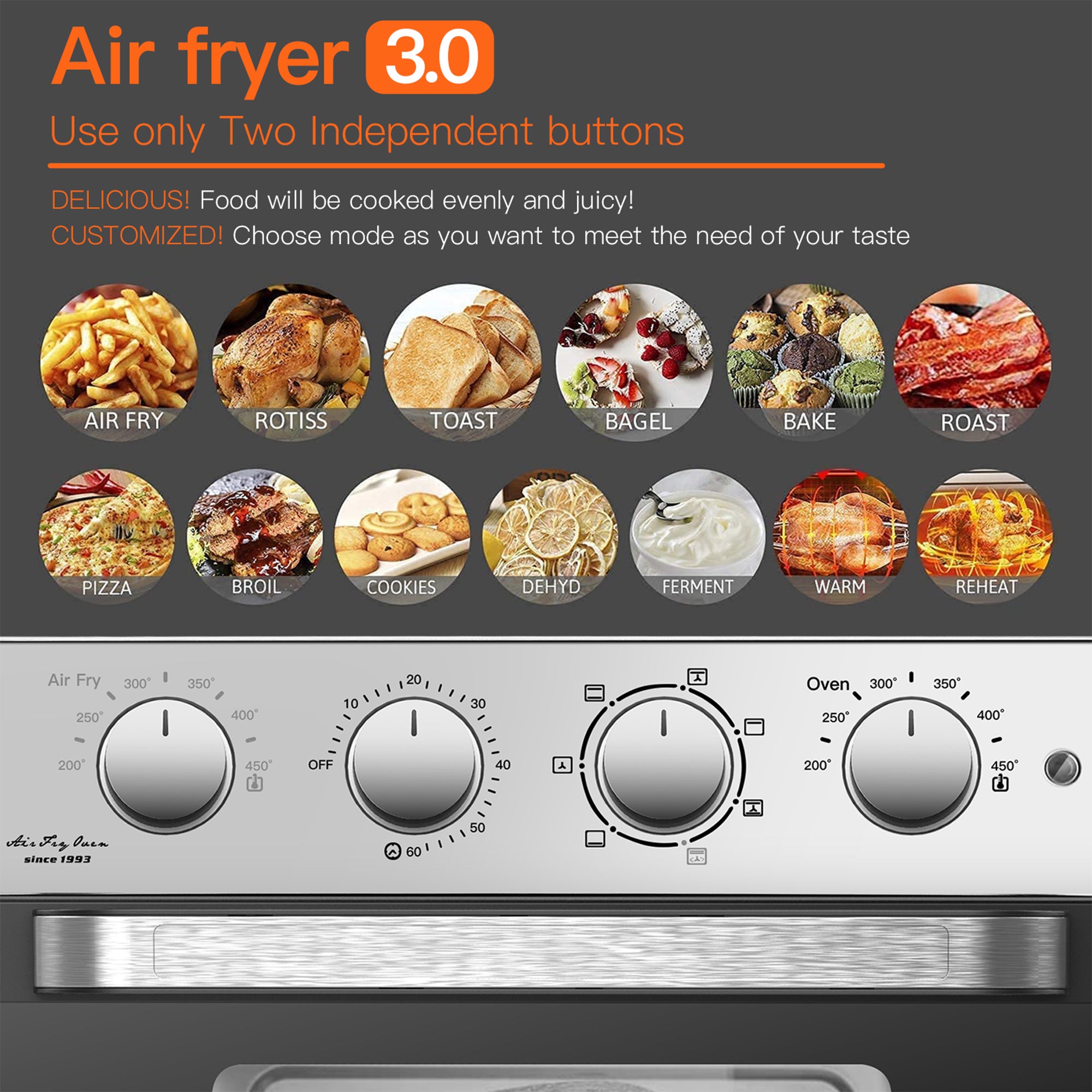 WEESTA KA23W 24 Quart Large Countertop Air Fryer Convection Oven Combo, Silver