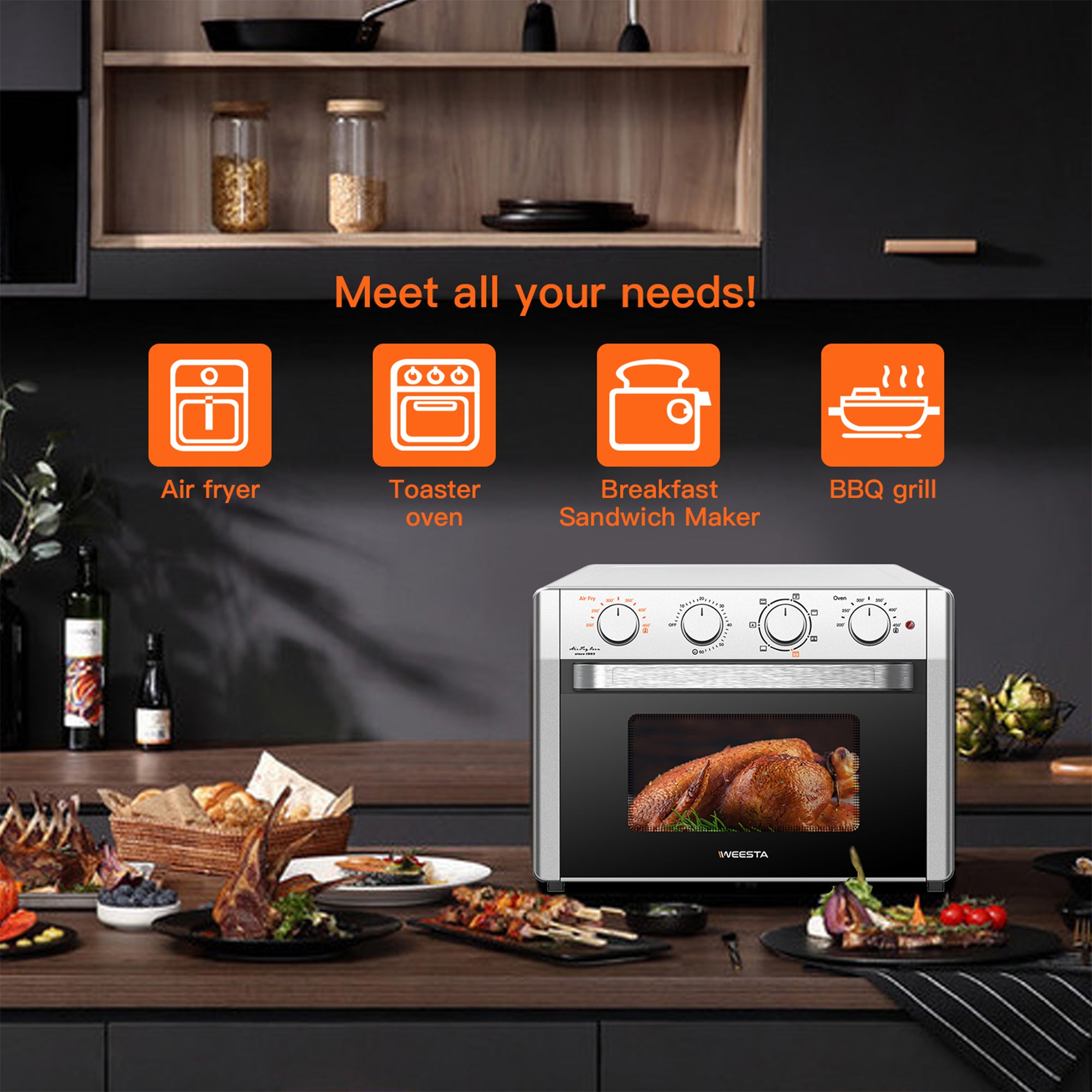 WEESTA KA23W 24 Quart Large Countertop Air Fryer Convection Oven Combo, Silver