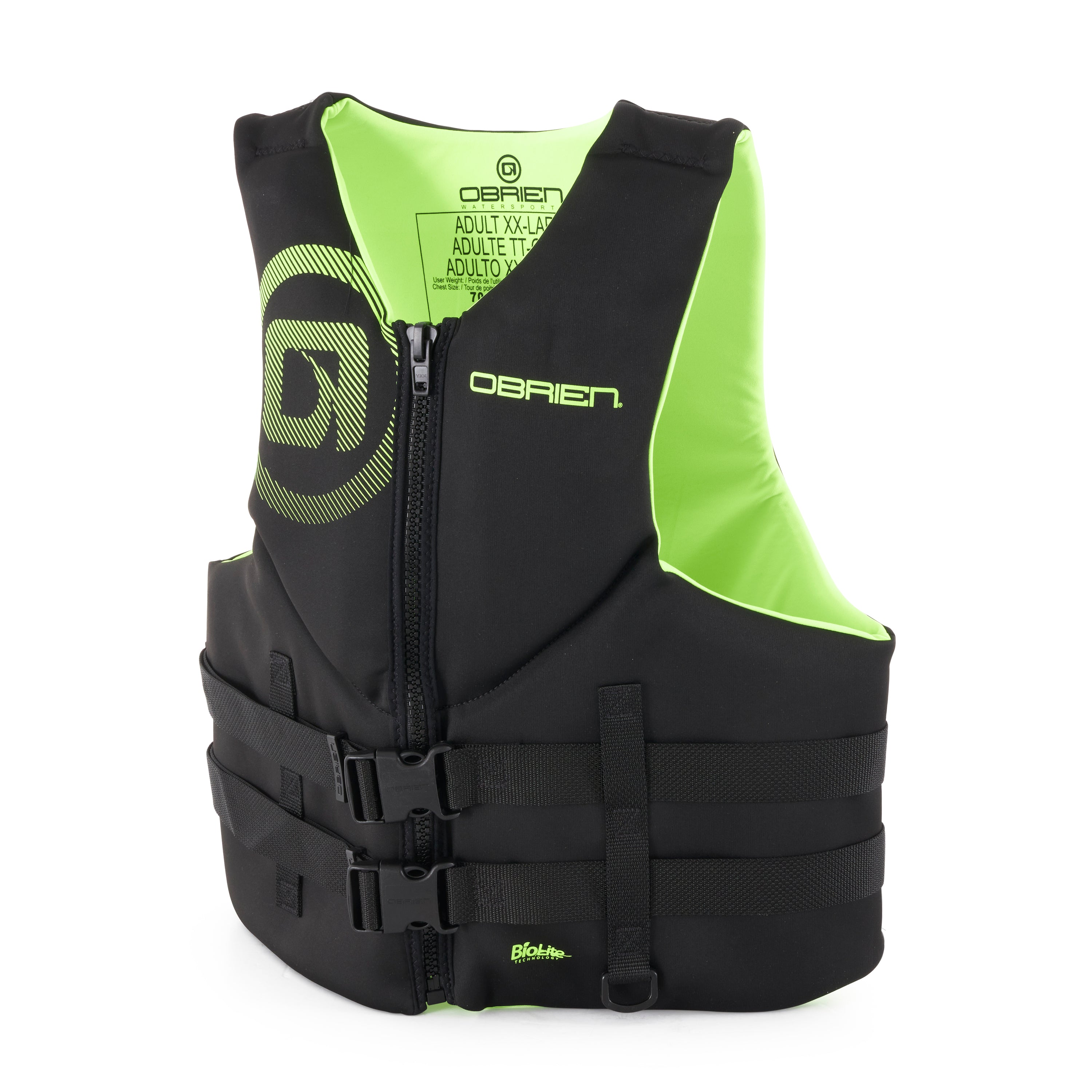 O'Brien Mens Traditional Lightweight Front Zip BioLite Life Jacket, 2XL, Yellow - VMInnovations