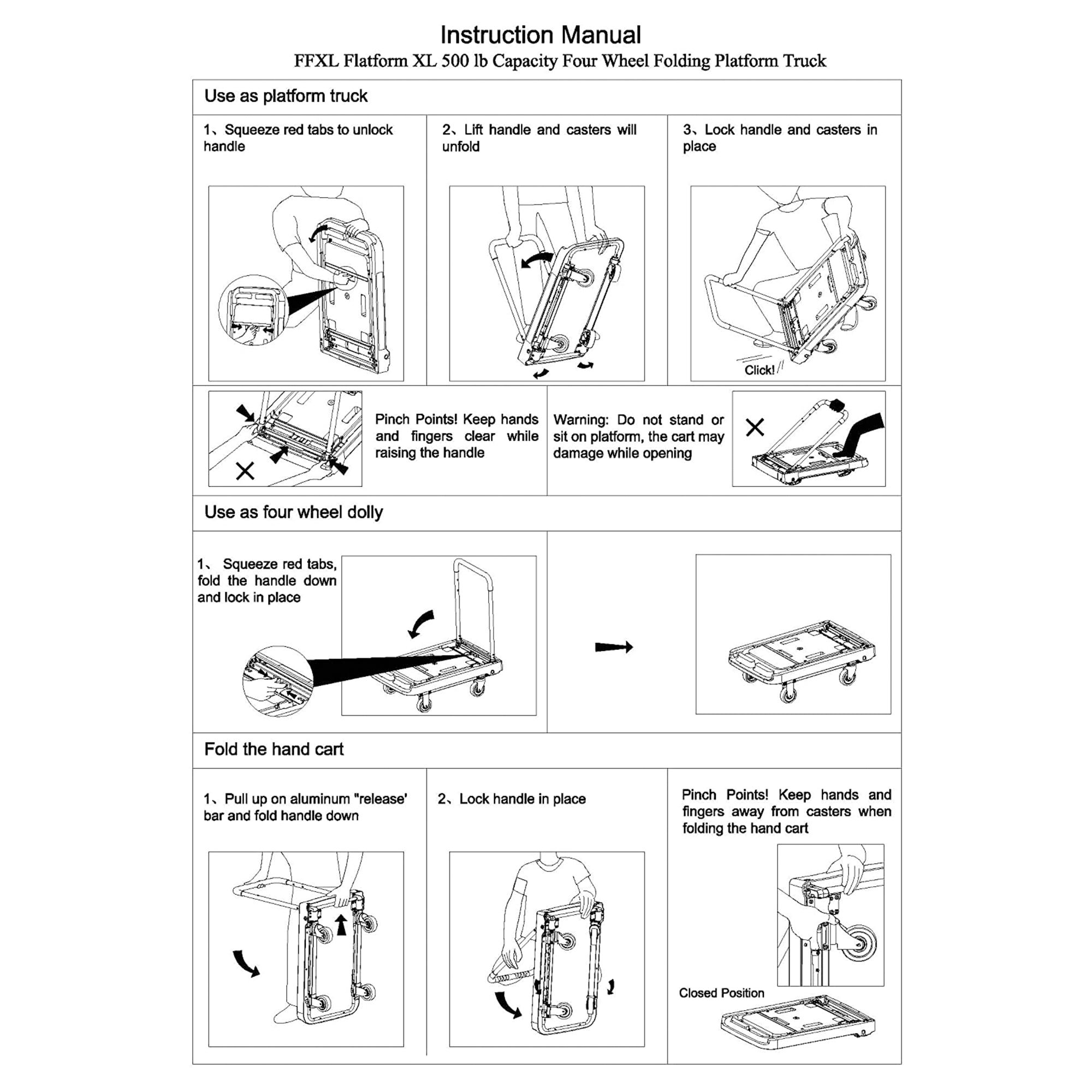 Magna Cart 4 Wheel Folding Platform Transport Cart with 500 Pound Capacity(Used) - VMInnovations