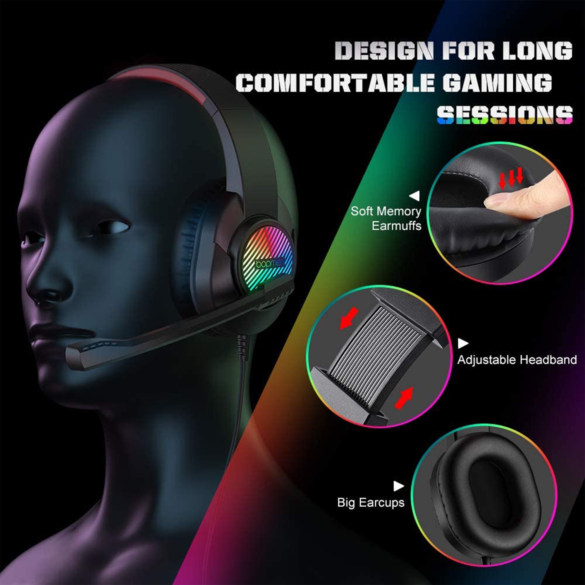 OneOdio A11 Wireless Headphones, Black, and T8 USB Gaming Headset with Lights