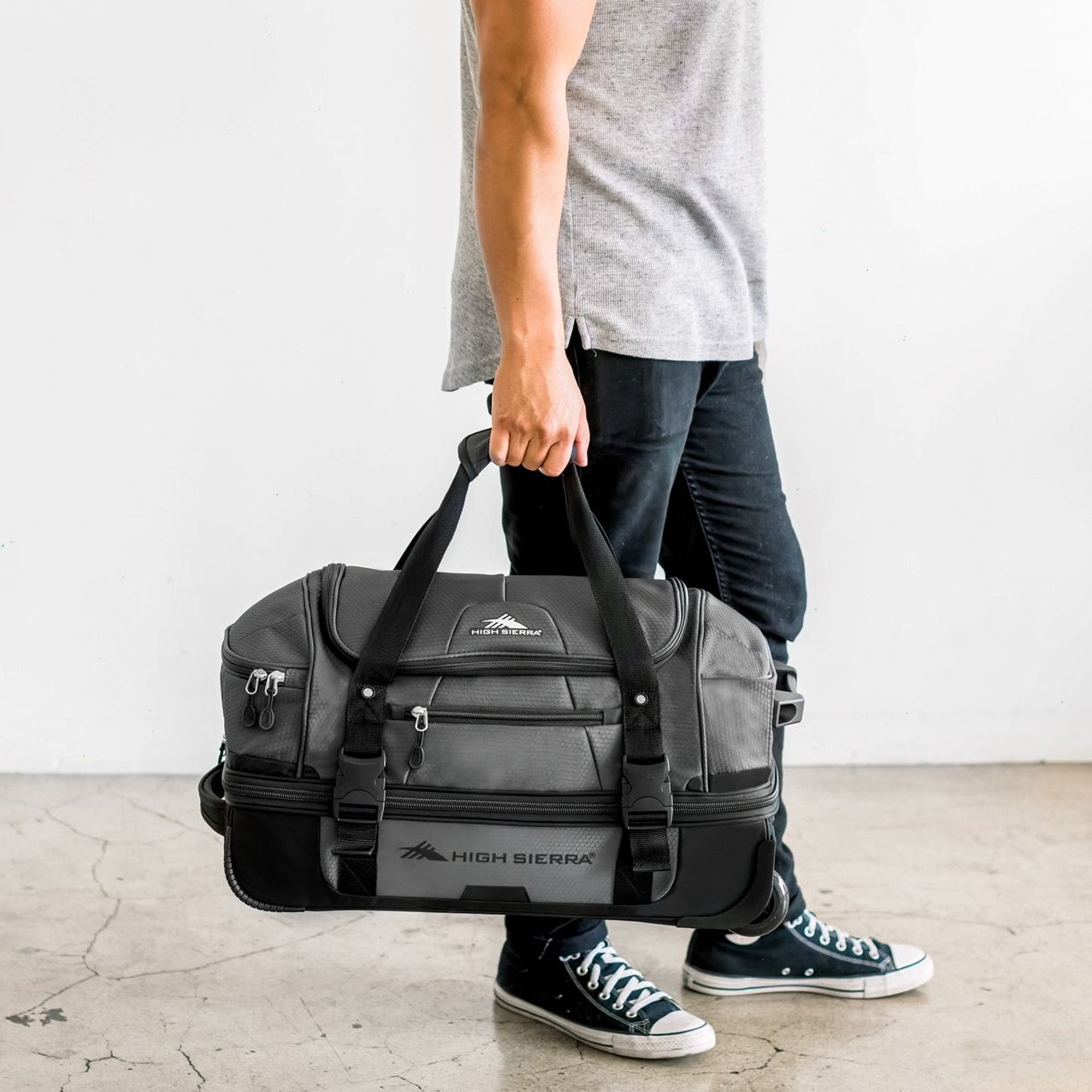 High Sierra 22 Inch Drop Bottom Wheeled Duffel Bag w/Handle, Mercury (Open Box) - VMInnovations