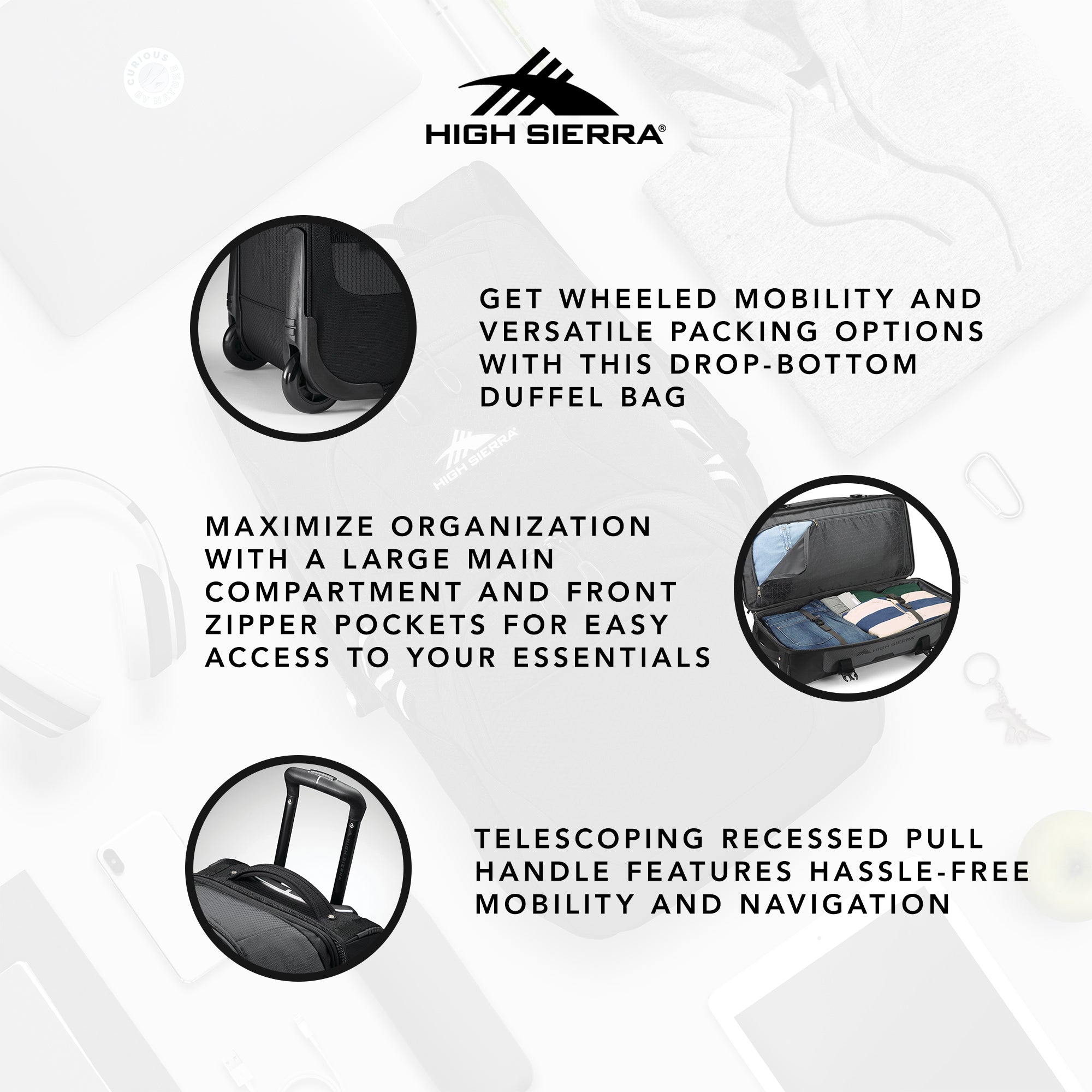 High Sierra 22 Inch Drop Bottom Wheeled Duffel Bag w/Handle, Mercury (Open Box) - VMInnovations