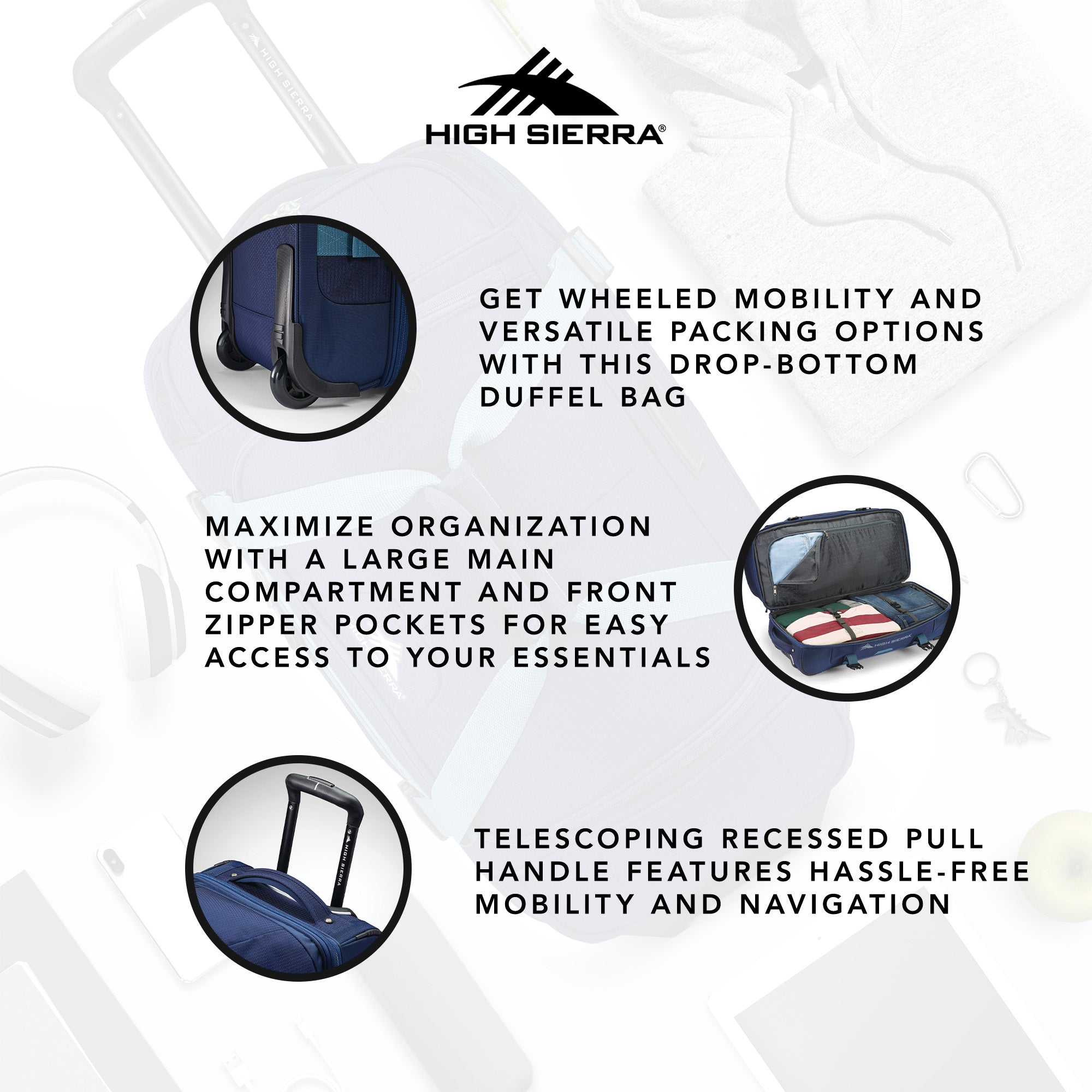 High Sierra Fairlead 22" Drop Bottom Wheeled Duffel Bag w/ Handle (Used) - VMInnovations
