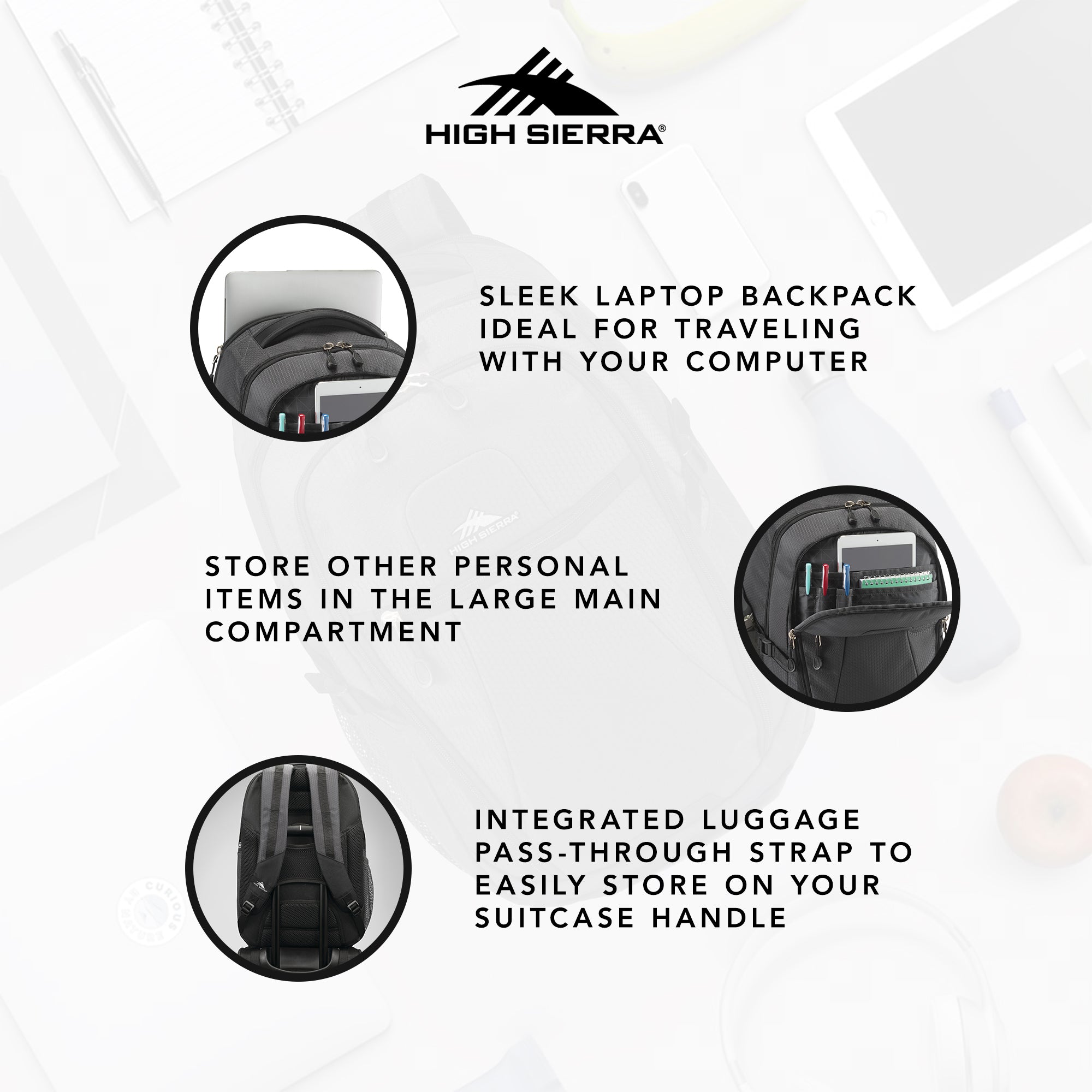 High Sierra Fairlead Computer Laptop Travel Backpack w/ Zipper Closure(Open Box) - VMInnovations